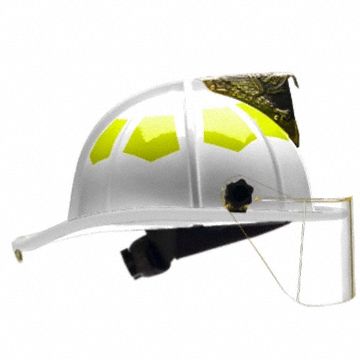 BULLARD Fire Helmet: White, Fiberglass, Chin Strap (MPN UL6WH). Key specifications — Color: White; Chin Strap: Yes; Brand: BULLARD; Shell Material: Fiberglass; Suspension: 6 Point Sure Lock® Ratchet Headband with Brow Pad.