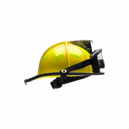 BULLARD Fire Helmet: Yellow, Fiberglass, Chin Strap (MPN UL6YL6LGIZ2). Key specifications — Color: Yellow; Chin Strap: Yes; Brand: BULLARD; Shell Material: Fiberglass; Suspension: 6 Point Sure Lock® Ratchet Headband with Brow Pad.