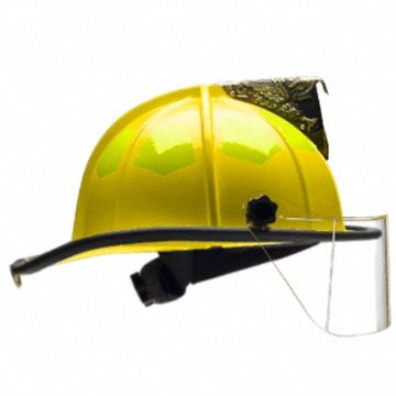 BULLARD Fire Helmet: Yellow, Fiberglass, Chin Strap (MPN UL6YL). Key specifications — Color: Yellow; Chin Strap: Yes; Brand: BULLARD; Shell Material: Fiberglass; Suspension: 6 Point Sure Lock® Ratchet Headband with Brow Pad.