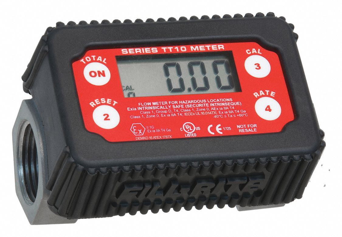 ELECTRONIC FLOWMETER,NPT,LED,ACETAL ROTOR,FLOW 2 TO 35 GPM,MAX 50 PSI,6 1/2 IN L,NICKEL-PLATE