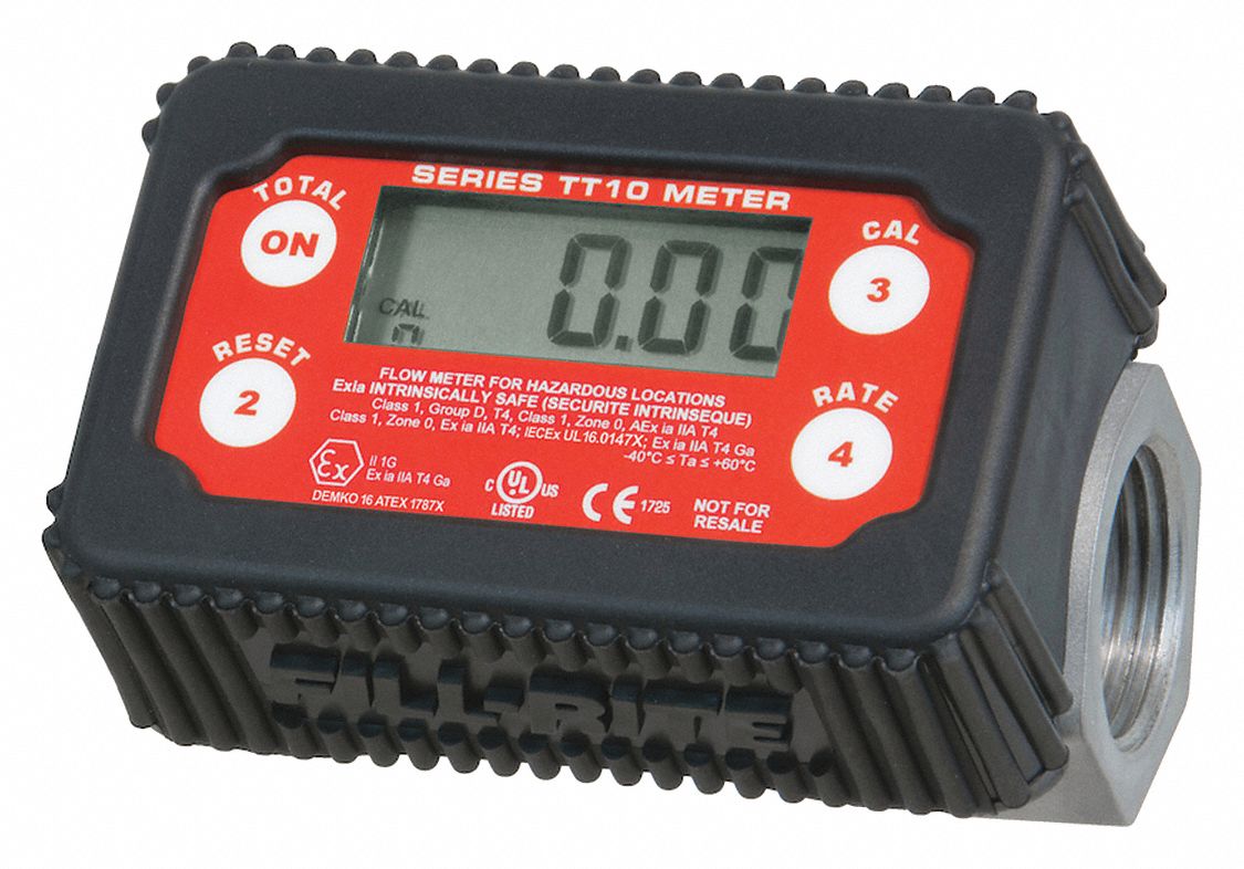 ELECTRONIC FLOWMETER, BSPP, LED, ACETAL ROTOR, FLOW 2 TO 35 GPM, MAX 50 PSI, 6 1/2 IN L, AL