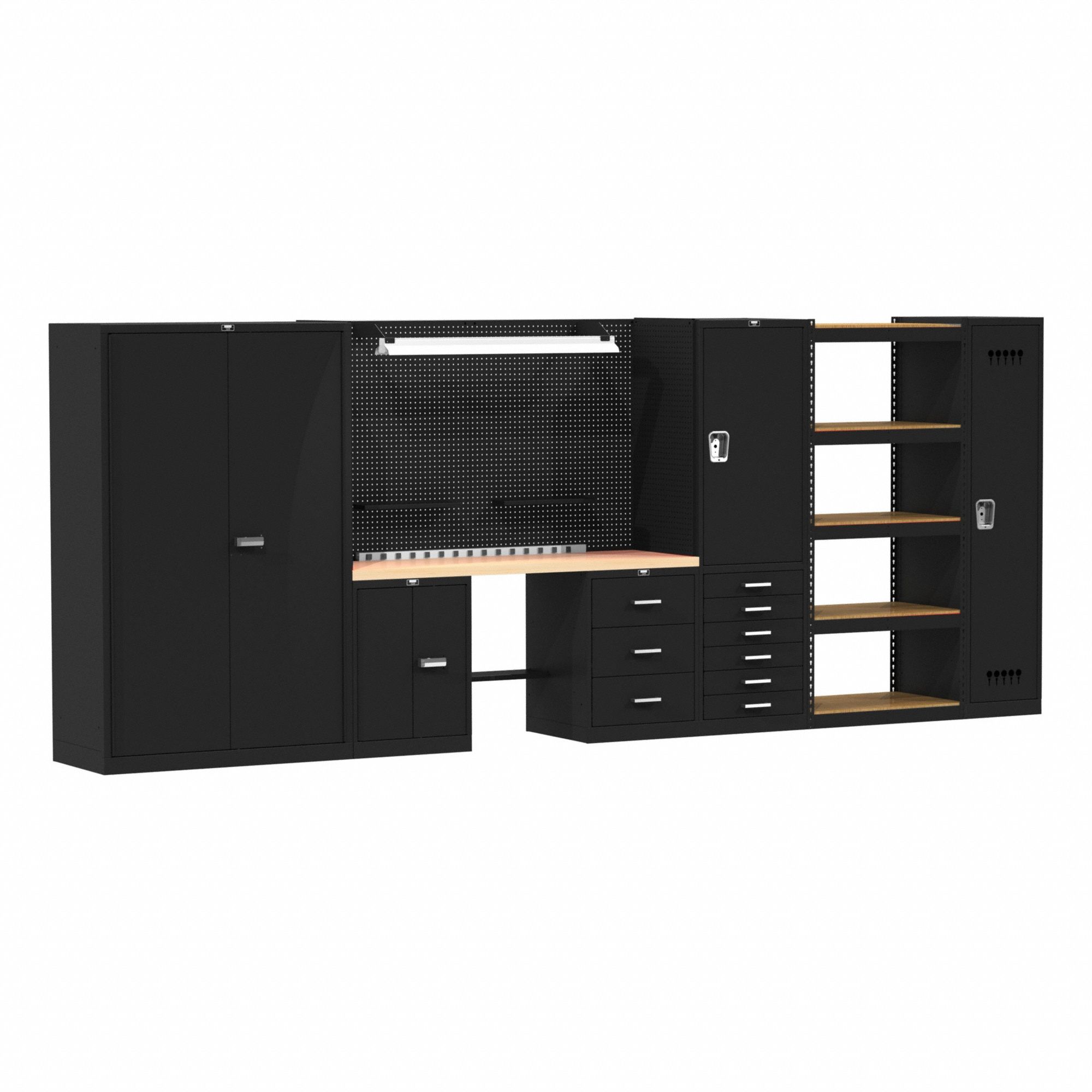 Modular Cabinet and Shelving Set: 210 in Overall Wd, 24 in Overall Dp, 78 in Overall Ht