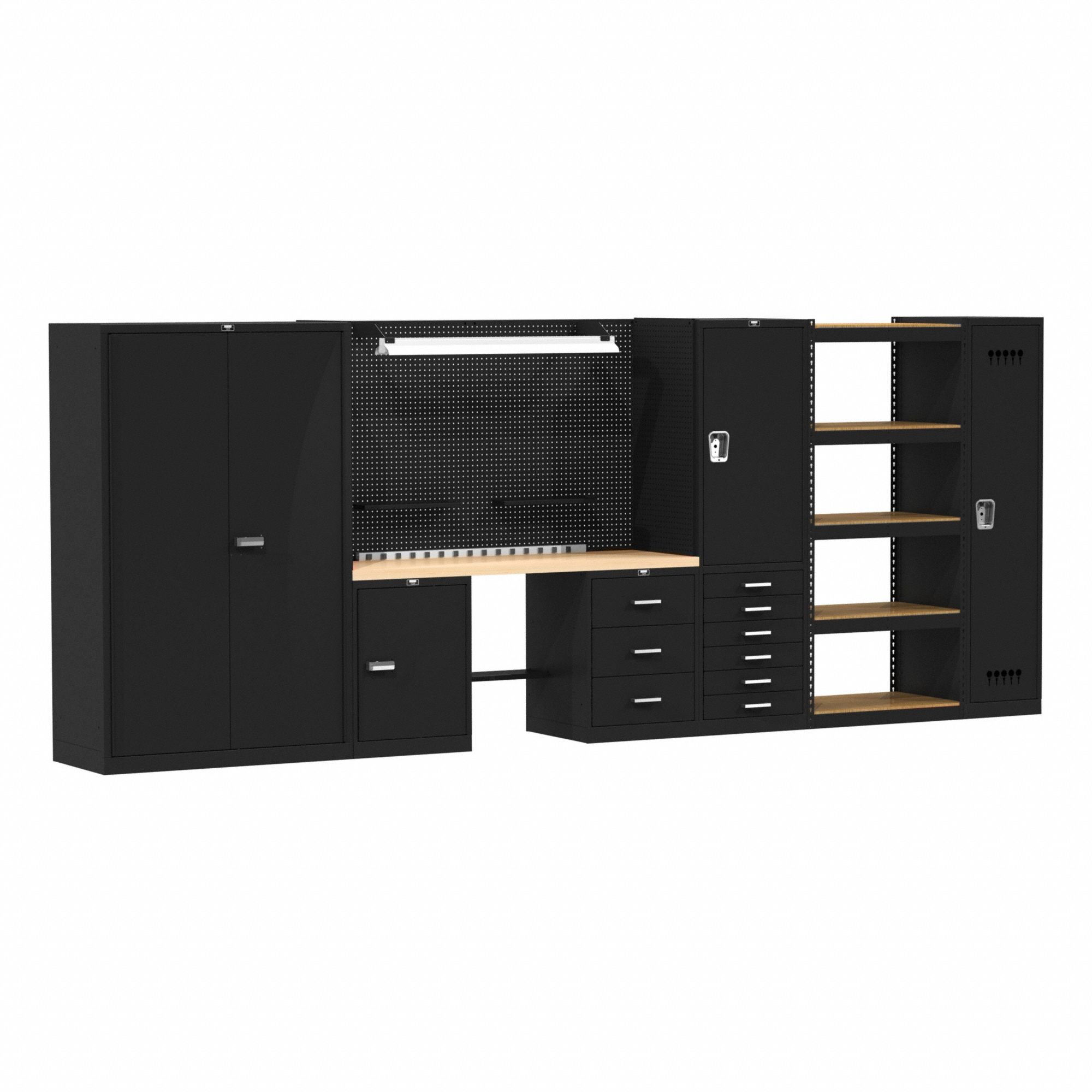 Modular Cabinet and Shelving Set: 168 in Overall Wd, 24 in Overall Dp, 78 in Overall Ht