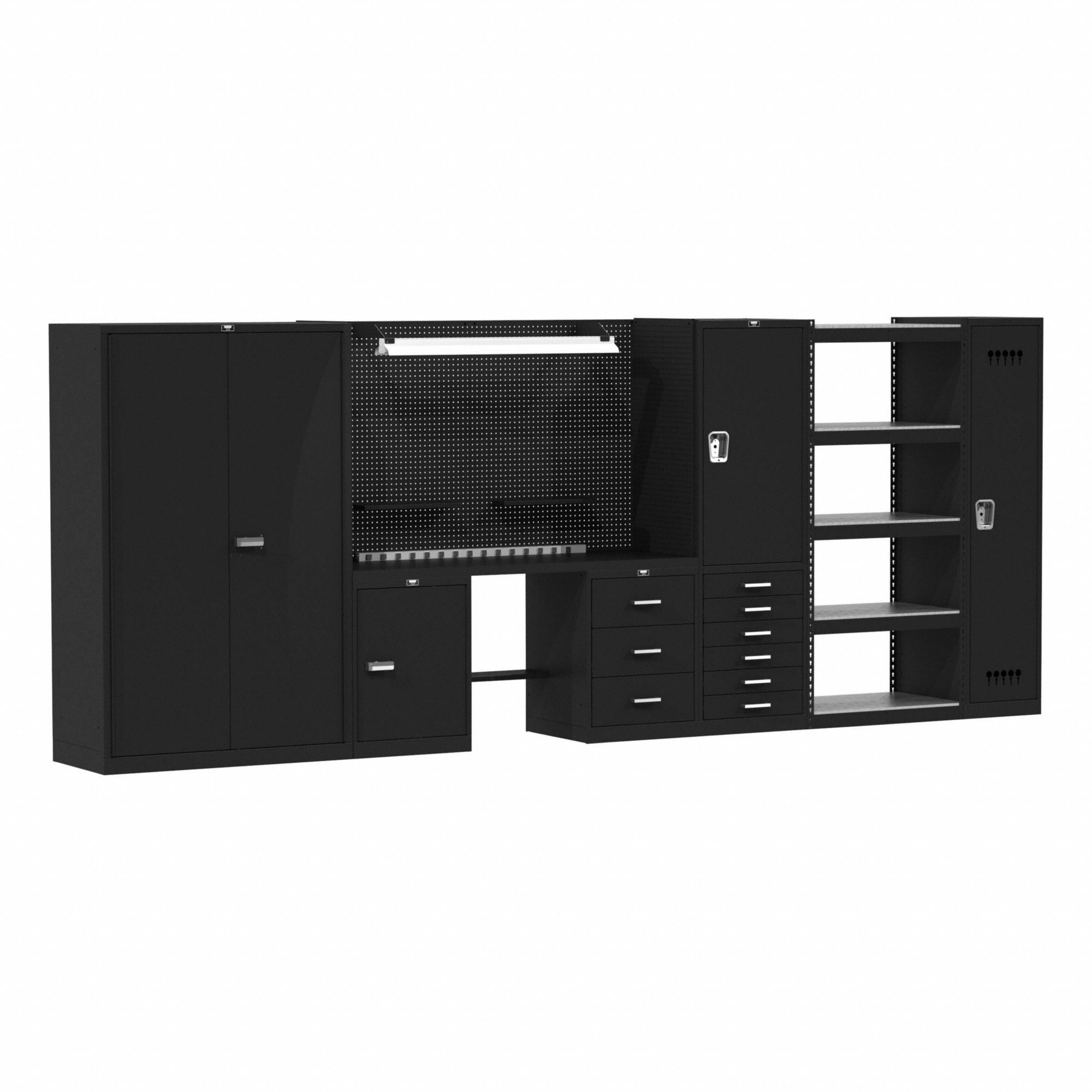 Modular Cabinet and Shelving Set: 168 in Overall Wd, 24 in Overall Dp, 78 in Overall Ht