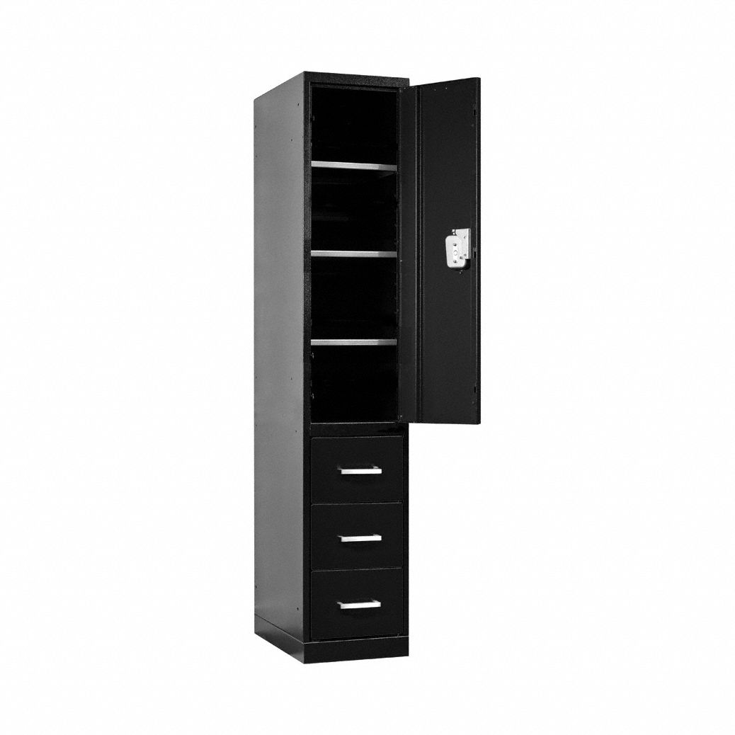 Wardrobe Locker: 24 in Overall Wd, 24 in Overall Dp, 78 in Overall Ht, Black, Steel