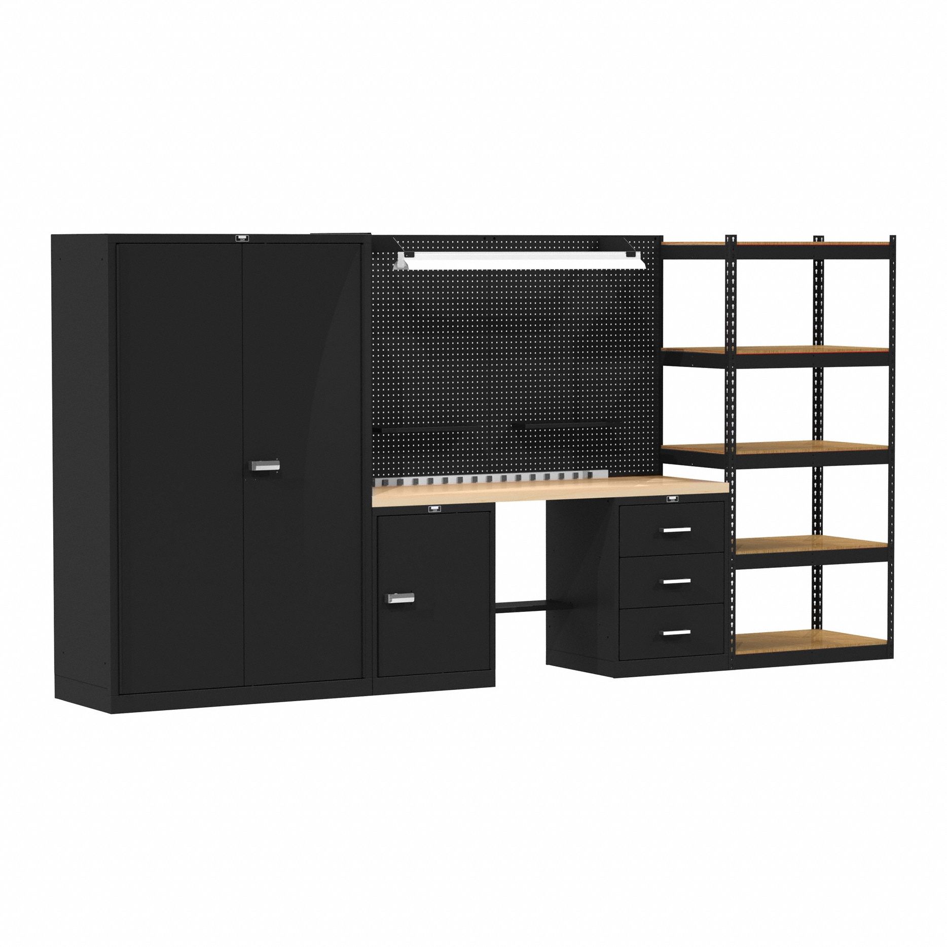 Modular Cabinet and Shelving Set: 132 in Overall Wd, 24 in Overall Dp, 78 in Overall Ht