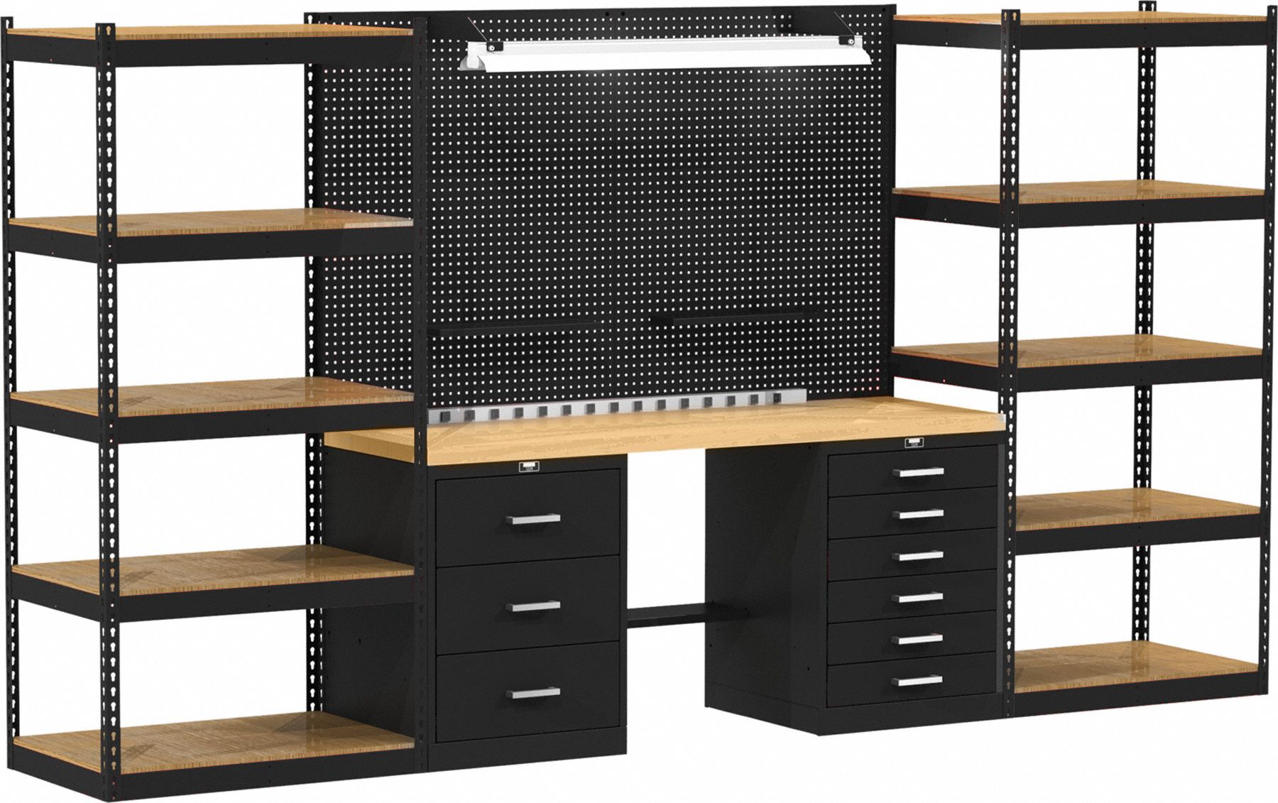 Modular Shelving Set: 132 in Overall Wd, 24 in Overall Dp, 78 in Overall Ht, Black, Steel