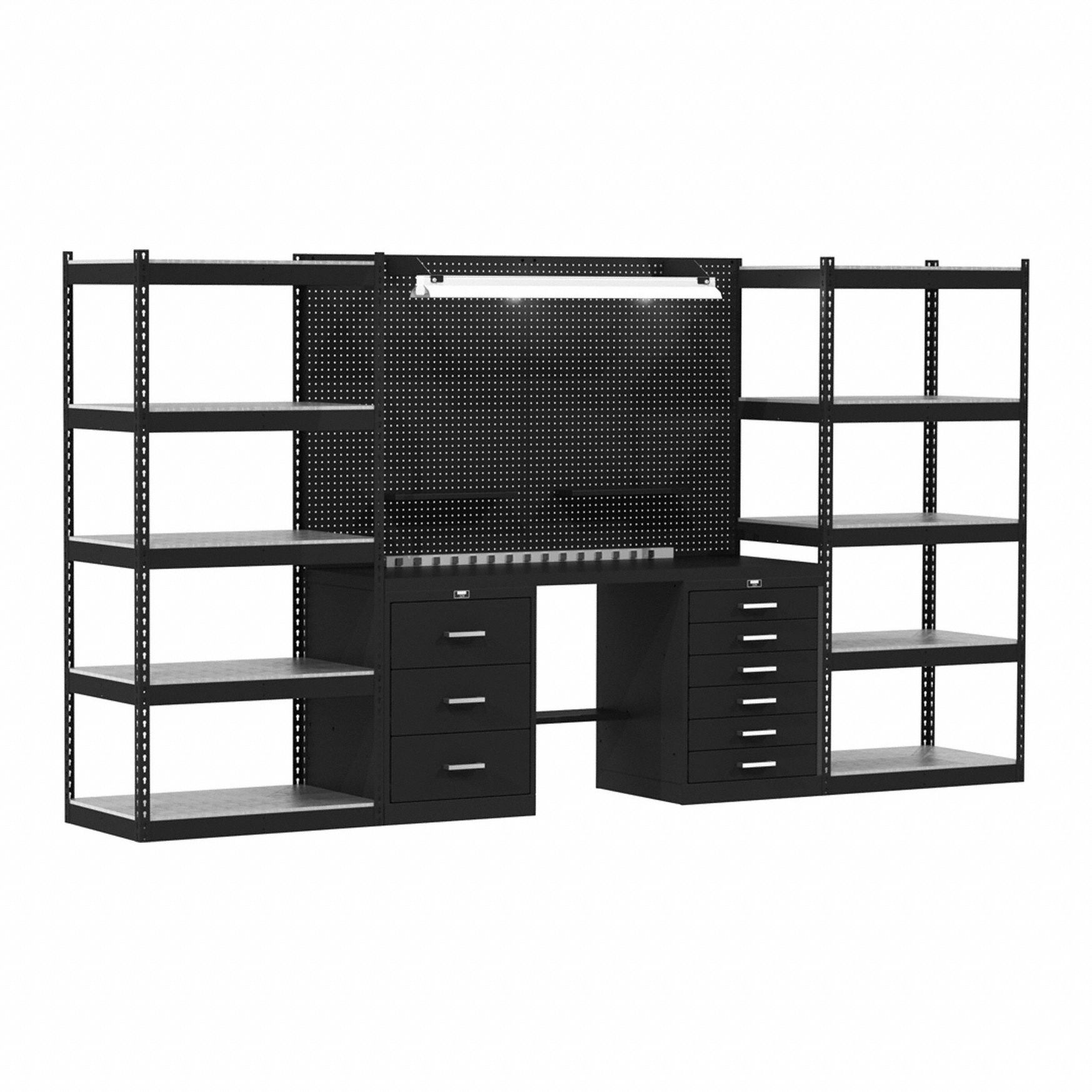 Modular Shelving Set: 132 in Overall Wd, 24 in Overall Dp, 78 in Overall Ht, Black, Steel