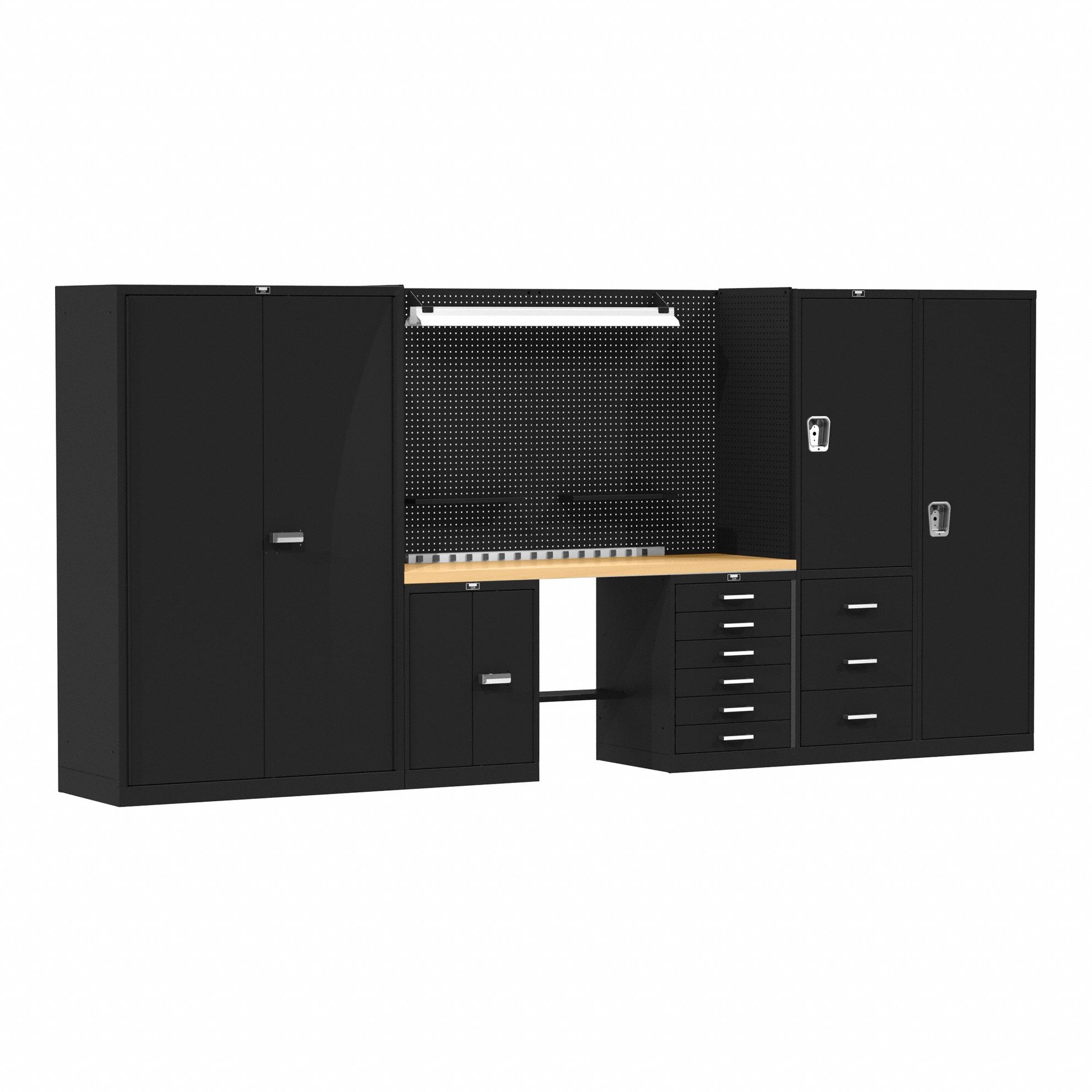 Modular Cabinet Set: 168 in Overall Wd, 24 in Overall Dp, 78 in Overall Ht, Black, Steel
