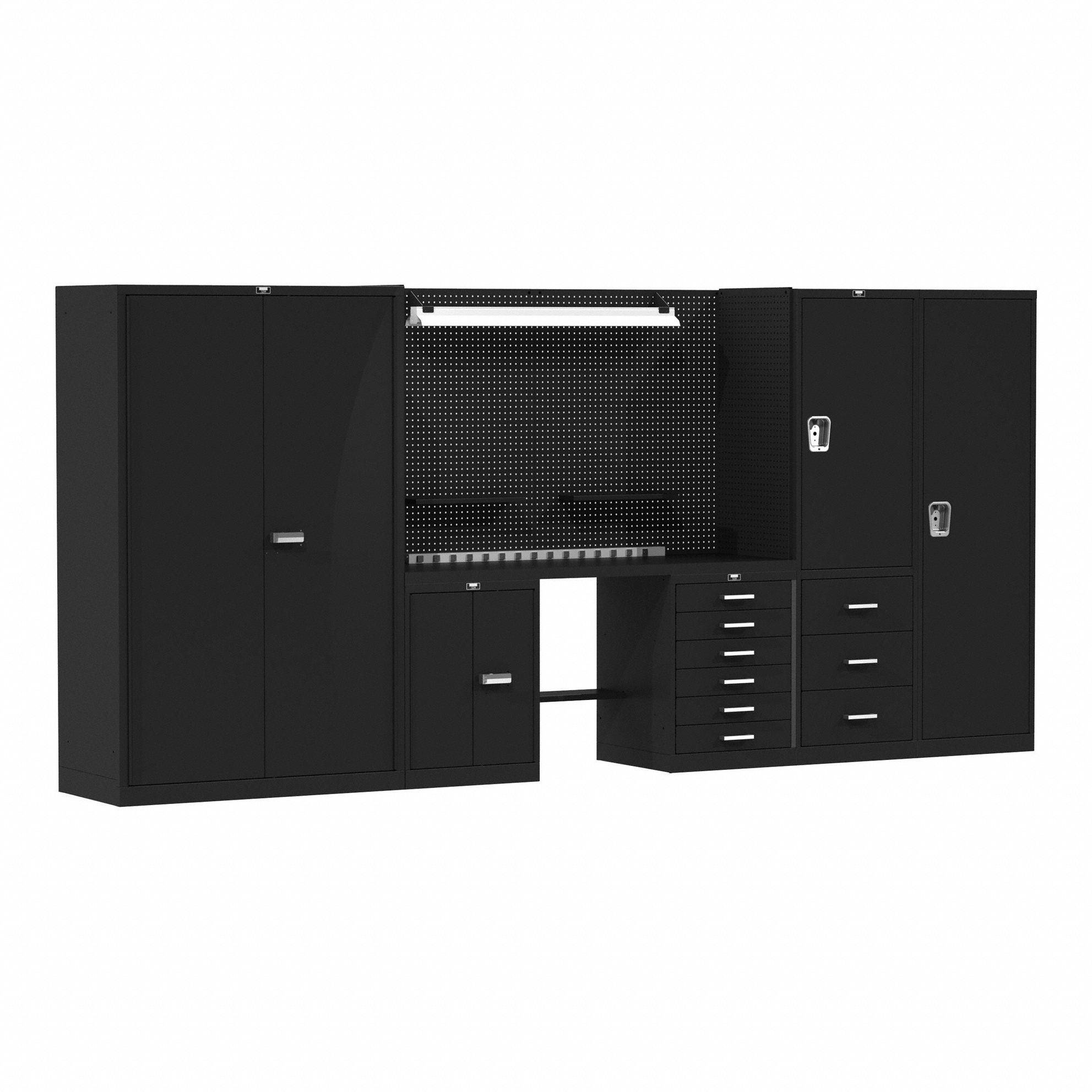 Modular Cabinet Set: 168 in Overall Wd, 24 in Overall Dp, 78 in Overall Ht, Black, Steel