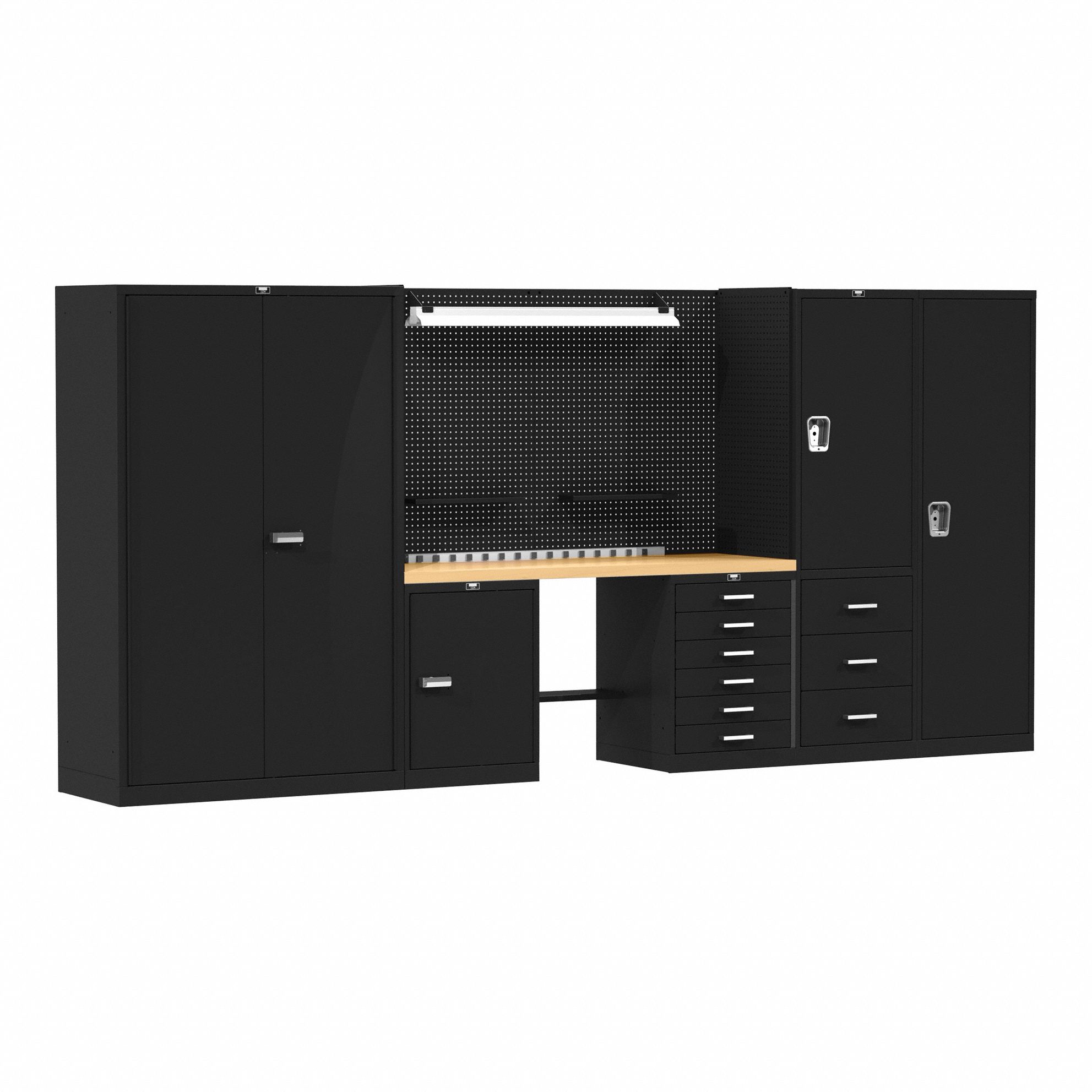 Modular Cabinet Set: 132 in Overall Wd, 24 in Overall Dp, 78 in Overall Ht, Black, Steel