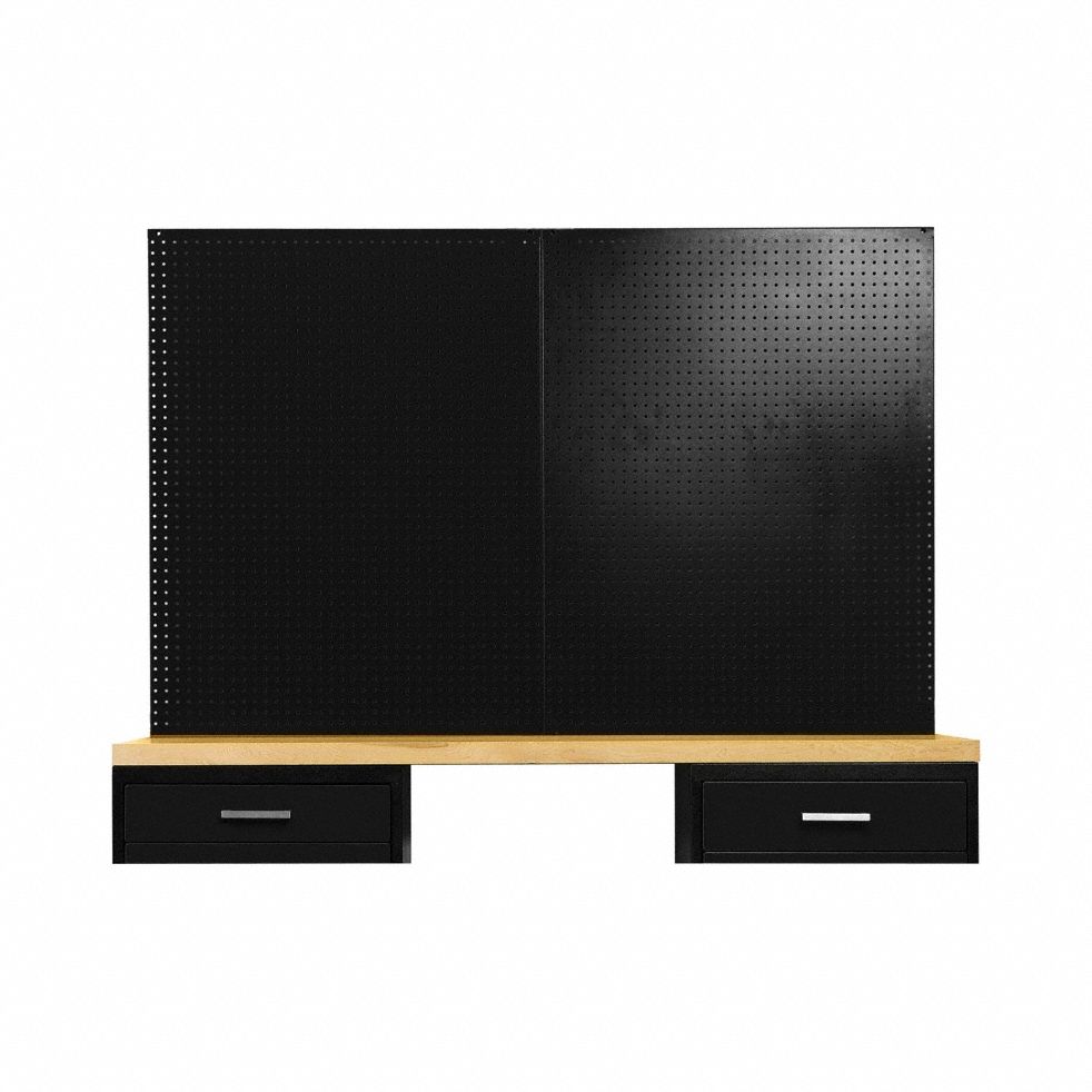 Pegboard Panel: Round, 1/4 in Peg Hole Size, 45 in x 24 in x 1 in, Steel, Black