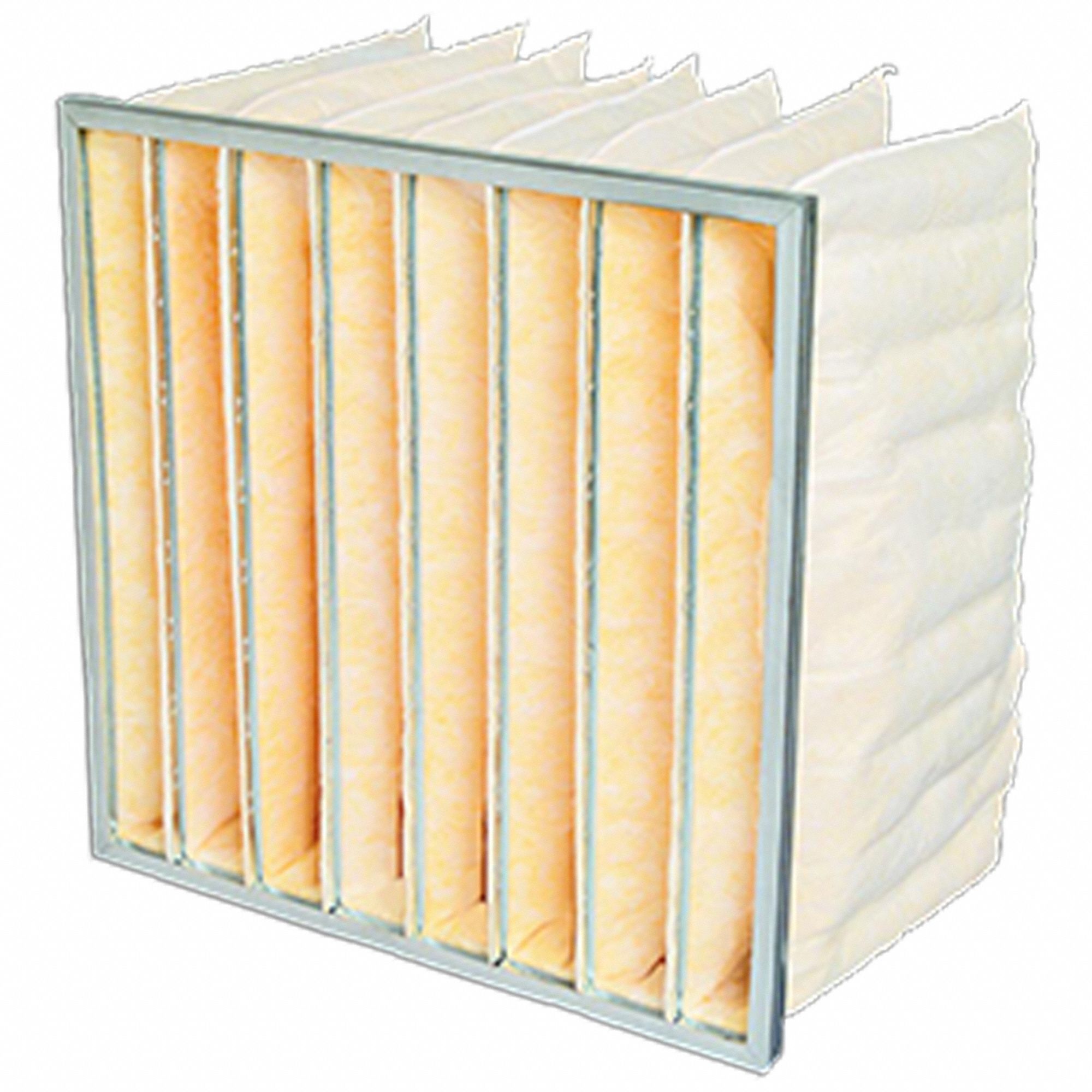 POCKET AIR FILTER, 24 X 24 X 22 IN, MERV 15, FIBREGLASS, YELLOW, 6 POCKETS