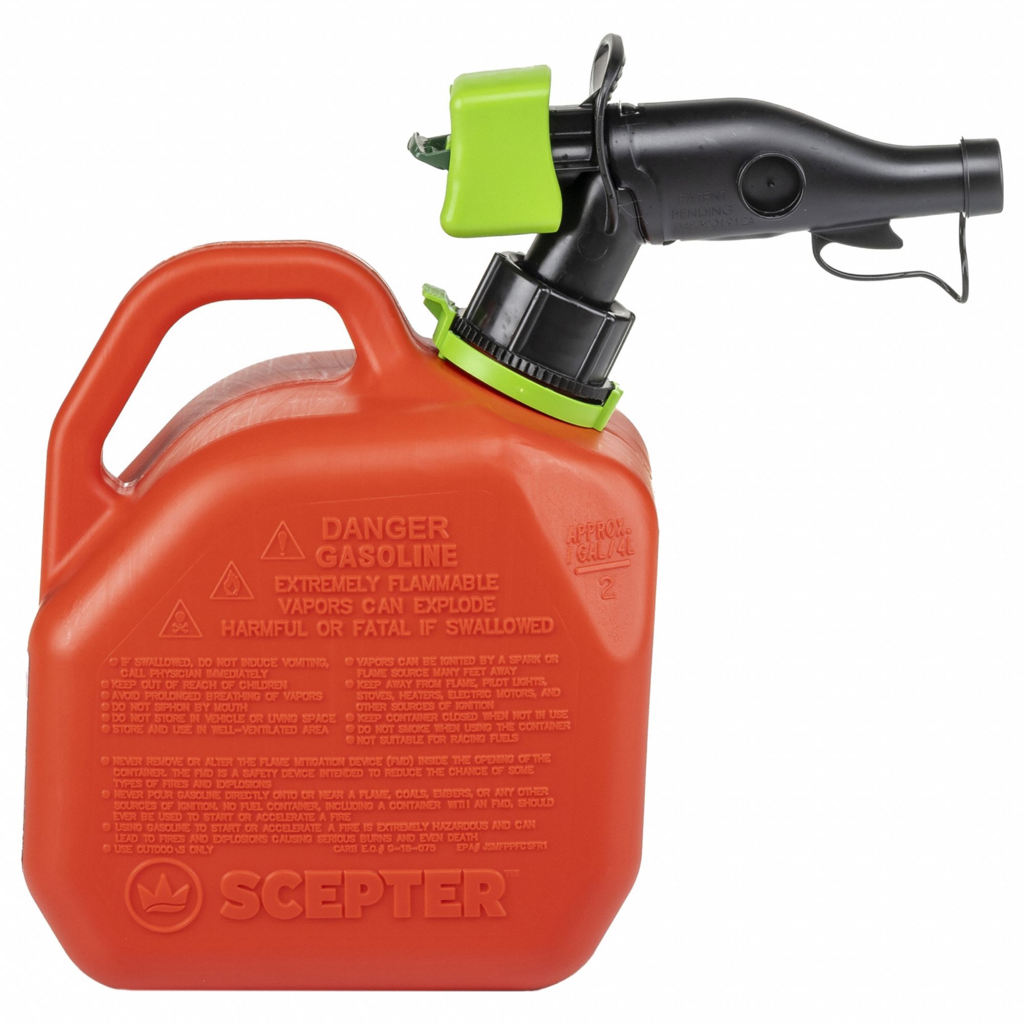 SCEPTER, 1 gal Capacity, Gasoline, Gas Can 490N34FR1G101 Grainger