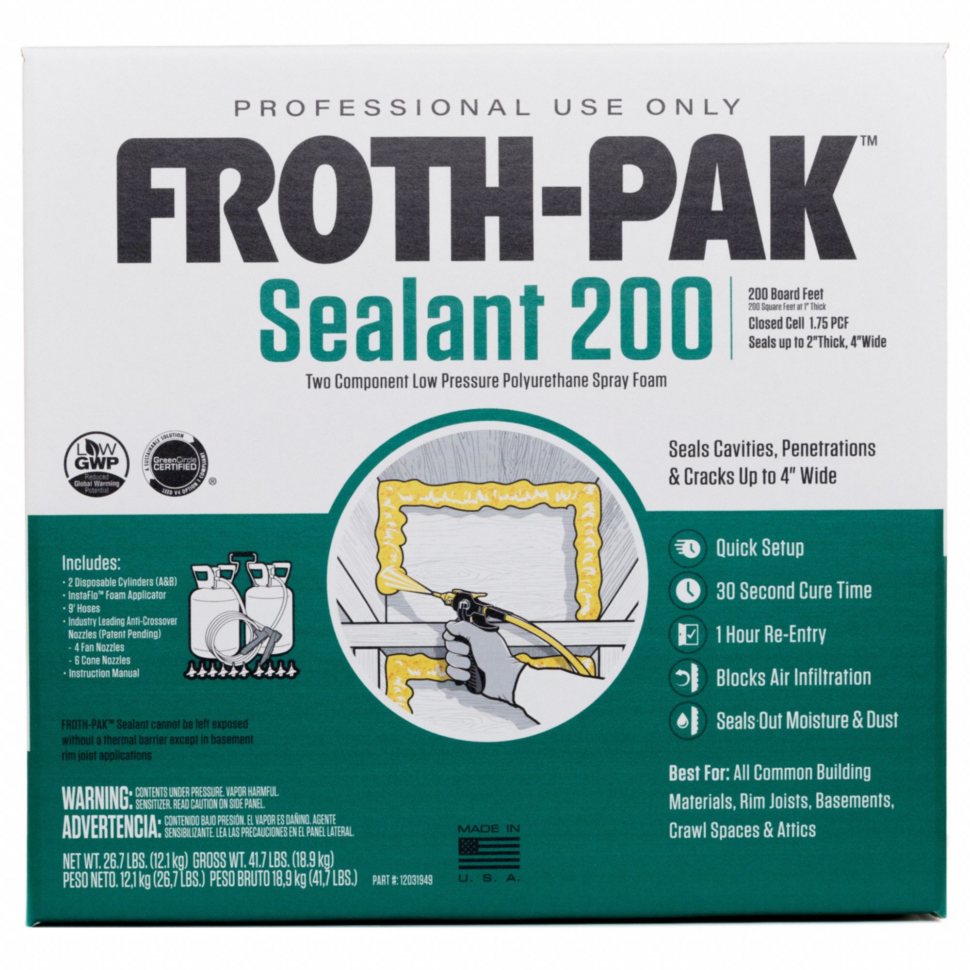 Foam Sealant Kit: 200, Cream, R-6.1, 41 lb Container Size, Cylinder