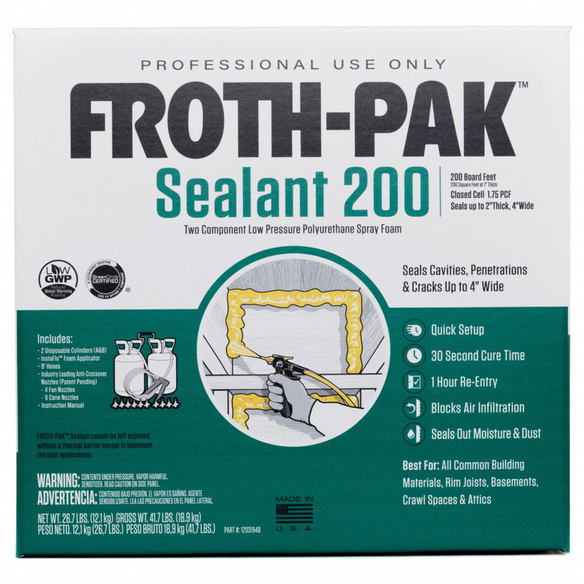 FOAM SEALANT KIT, 200, CREAM, R-6.1, 41 LB, CYLINDER, POLYURETHANE