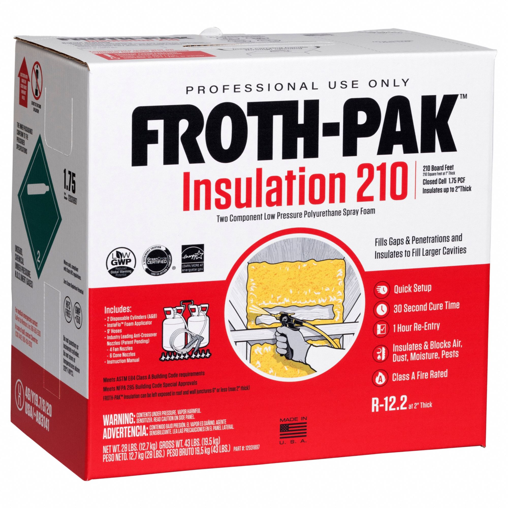 Insulating Spray Foam Kit: 210, Cream, R-6.6, 42 lb Container Size, Cylinder