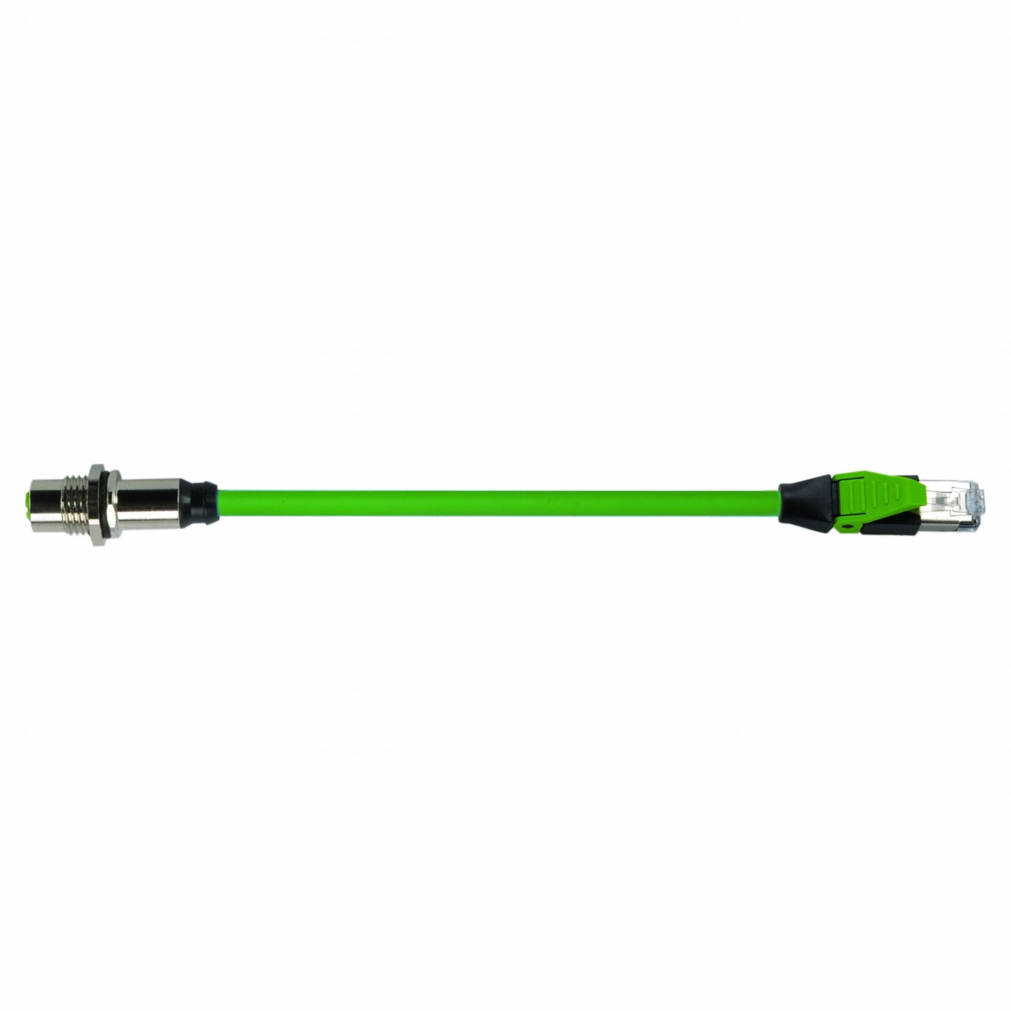 Cordset: Cat6, M12 Male Straight x RJ45 Female Straight, 1.5 m Lg, PUR, Green, X