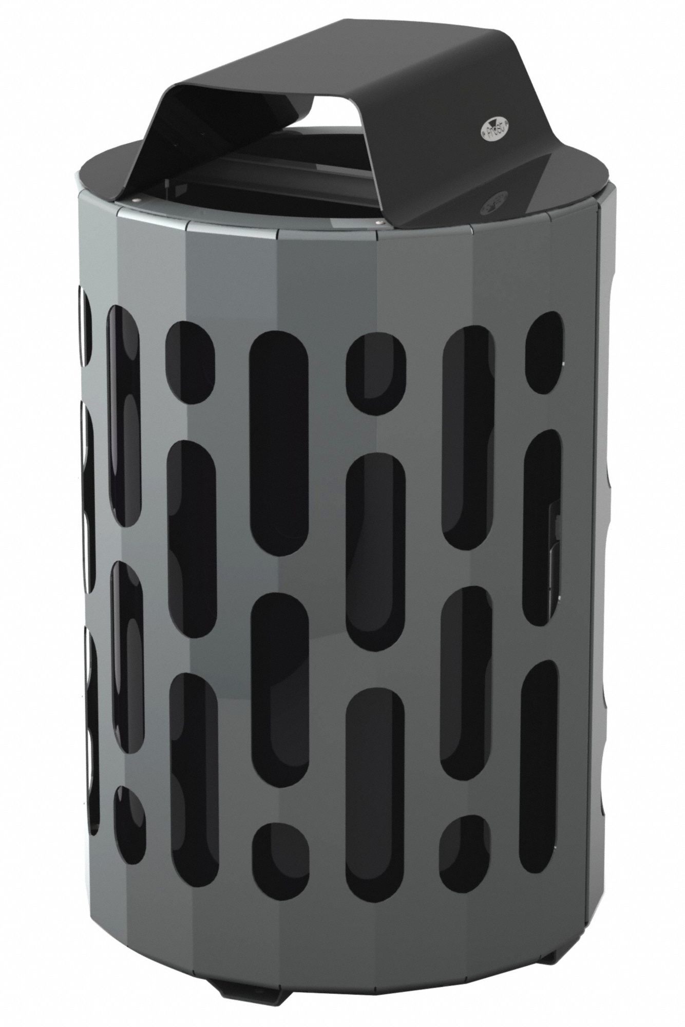 FROST SITE FURNISHINGS SERIES TRASH BAG, BLACK/GREY, ROUND, STEEL, 23 IN W X 39 IN H, 23 IN DIAMETER
