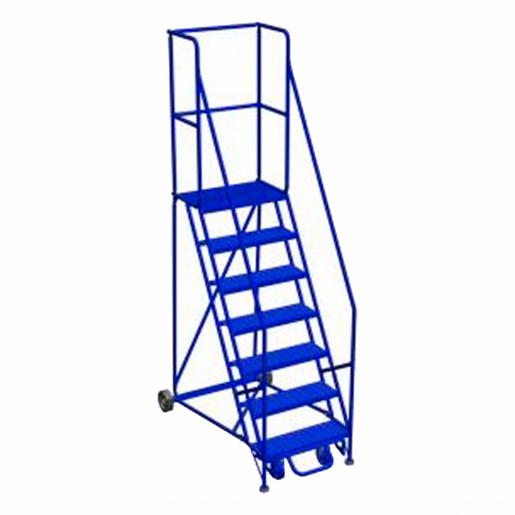 ROLLING AND CANTILEVER LADDER, BLUE, 56 IN D X 105 IN H, STEEL, POWDER COATED FINISH, UNASSEMBLED