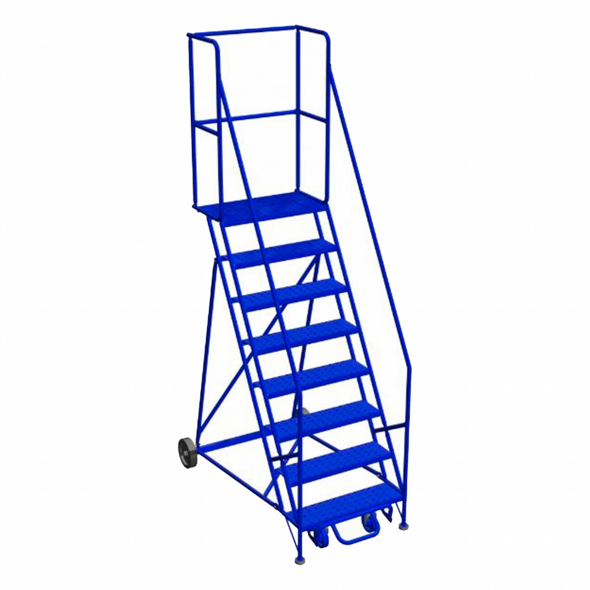 ROLLING AND CANTILEVER LADDER, BLUE, 62 IN D X 114 IN H, STEEL, POWDER COATED FINISH, UNASSEMBLED