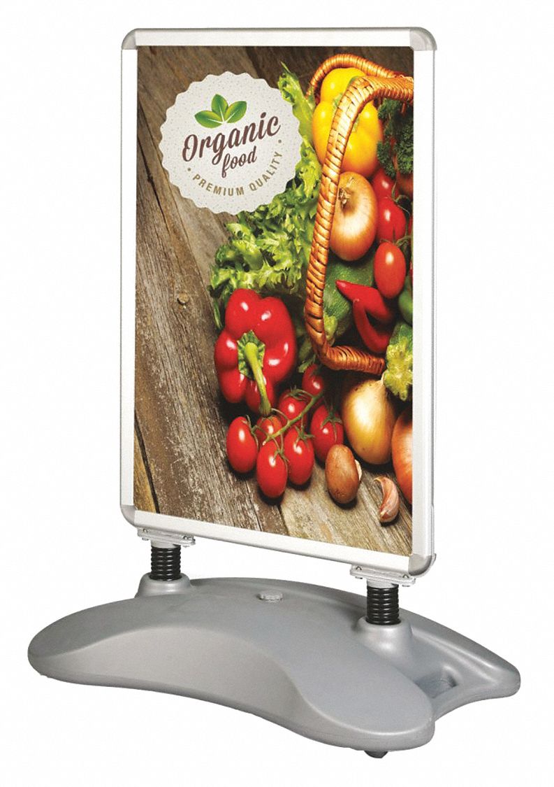 OUTDOOR SIGN W/ STAND, SNAP FRAME, SILVER, 24X36 IN, OVERALL HEIGHT 36IN, ALUMINIUM