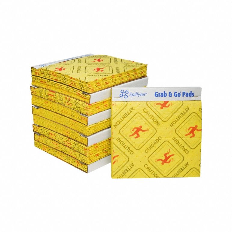 Sorbent Pad: 46 1/16 oz Volume Absorbed Per Pad, 16 in x 16 in Pad Size (L x W), Yellow