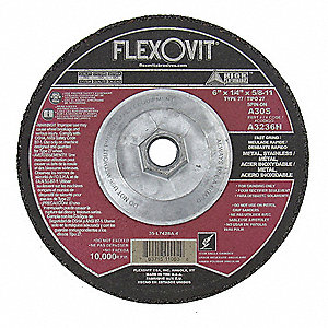 GRINDING WHEEL, 30 GRIT, TYPE 27, 10,000 RPM, 6 X 1/4 IN, 5/8 TO 11 IN ARBOR, ALUMINUM OXIDE