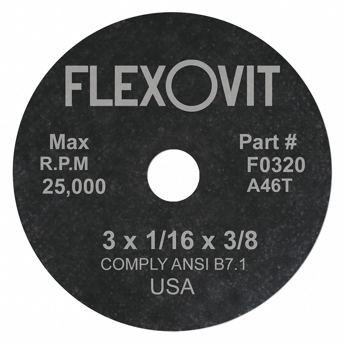 FLEXOVIT CUTOFF WHEEL, FOR STEEL/METAL, TYPE 1, 46 GRIT, 35,000 RPM, 3