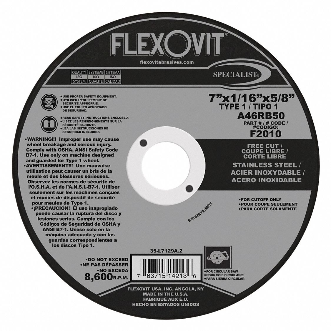 WHEEL CUT T1 7X1/16X5/8 A46RB50
