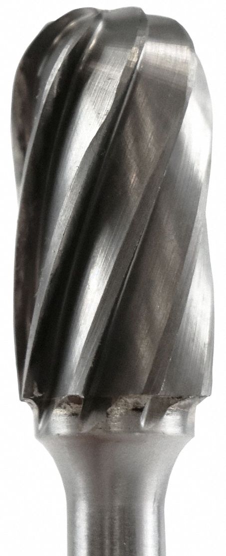 CARBIDE BURR, SC-5AC,DOUBLE CUT,CHISEL TOOTH, GRINDING,1/2 X 1 X 3-1/2 IN BALL NOSE CYLINDER