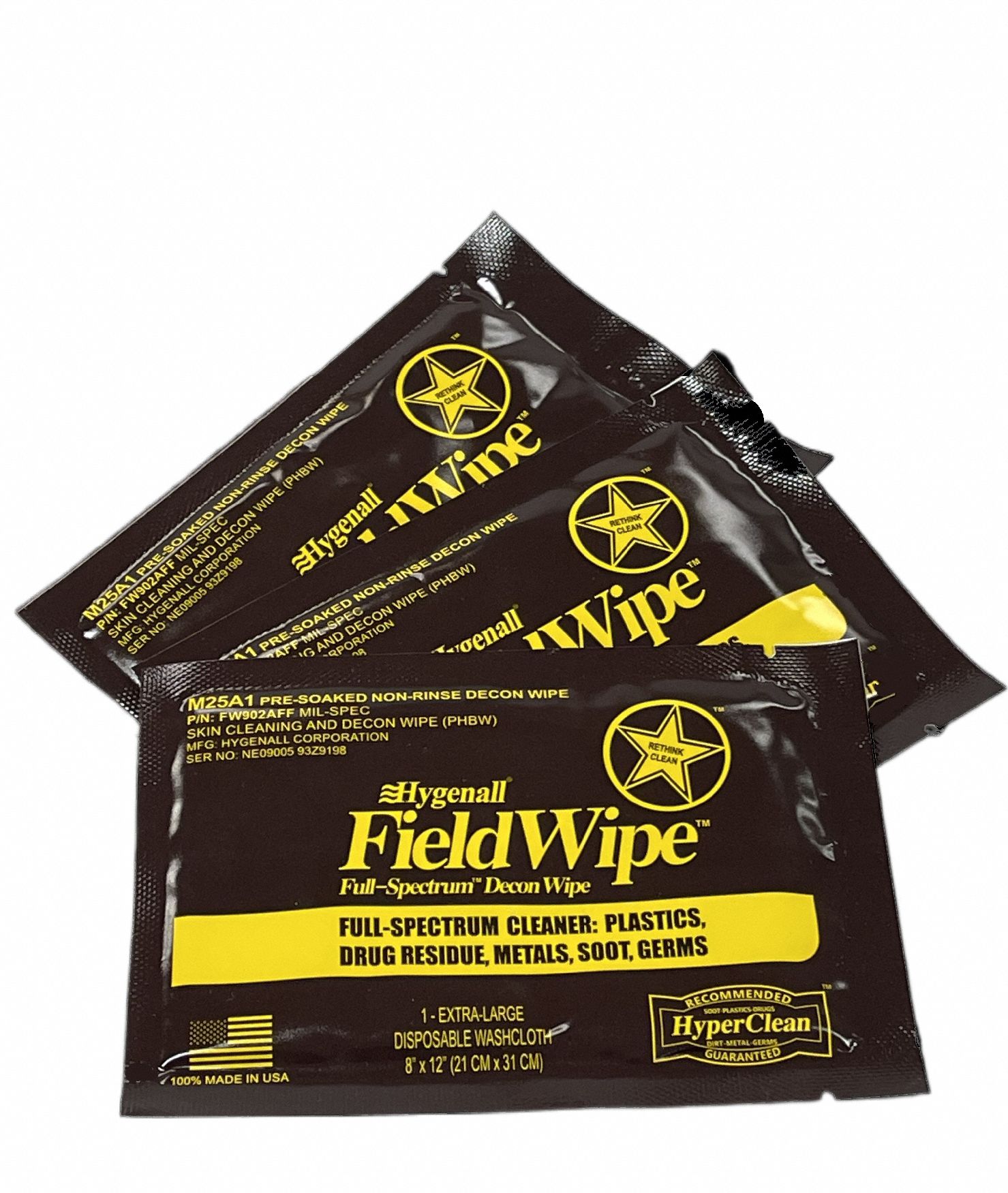 HYGENALL FIELDWIPES, 60 Wipes per Container, 12 in Wipe Lg, Hand