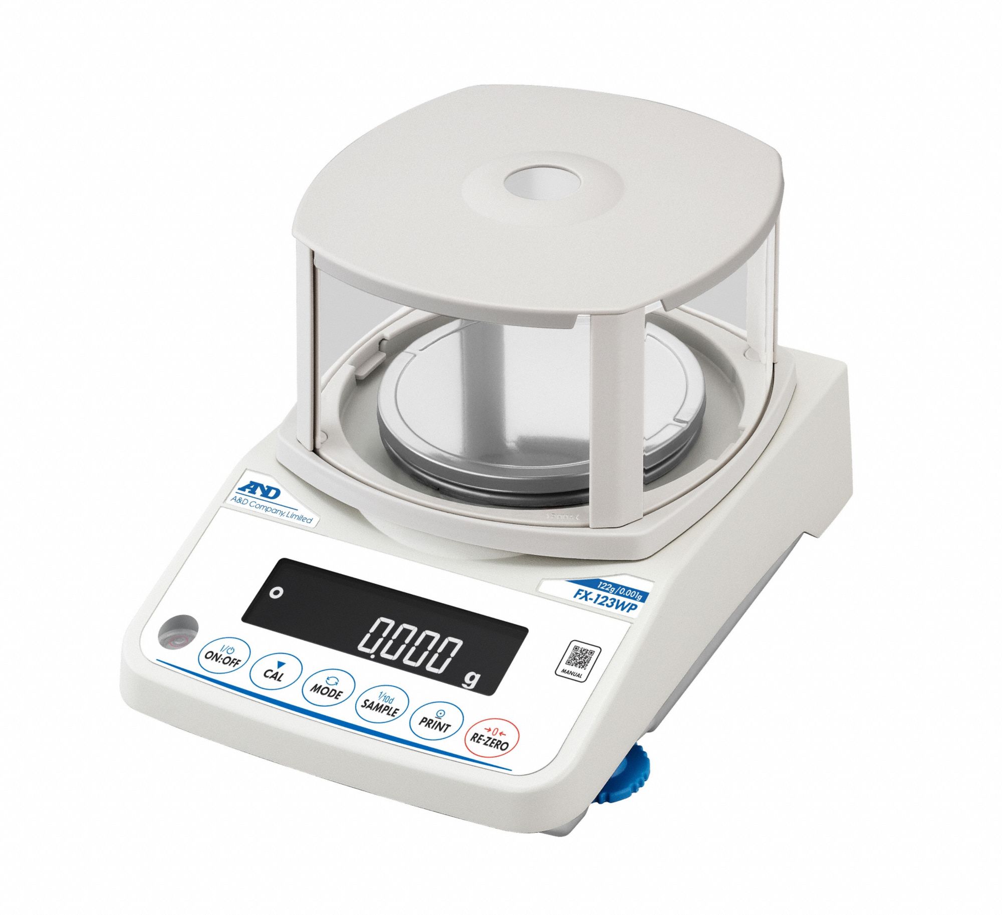 A&D WEIGHING Lab Scale: 122 g Capacity, 0.001 g Readability, 0.001 g Repeatability, ABS (MPN FX-123WP). Key specifications — Brand: A&D WEIGHING; Display Type: LCD.