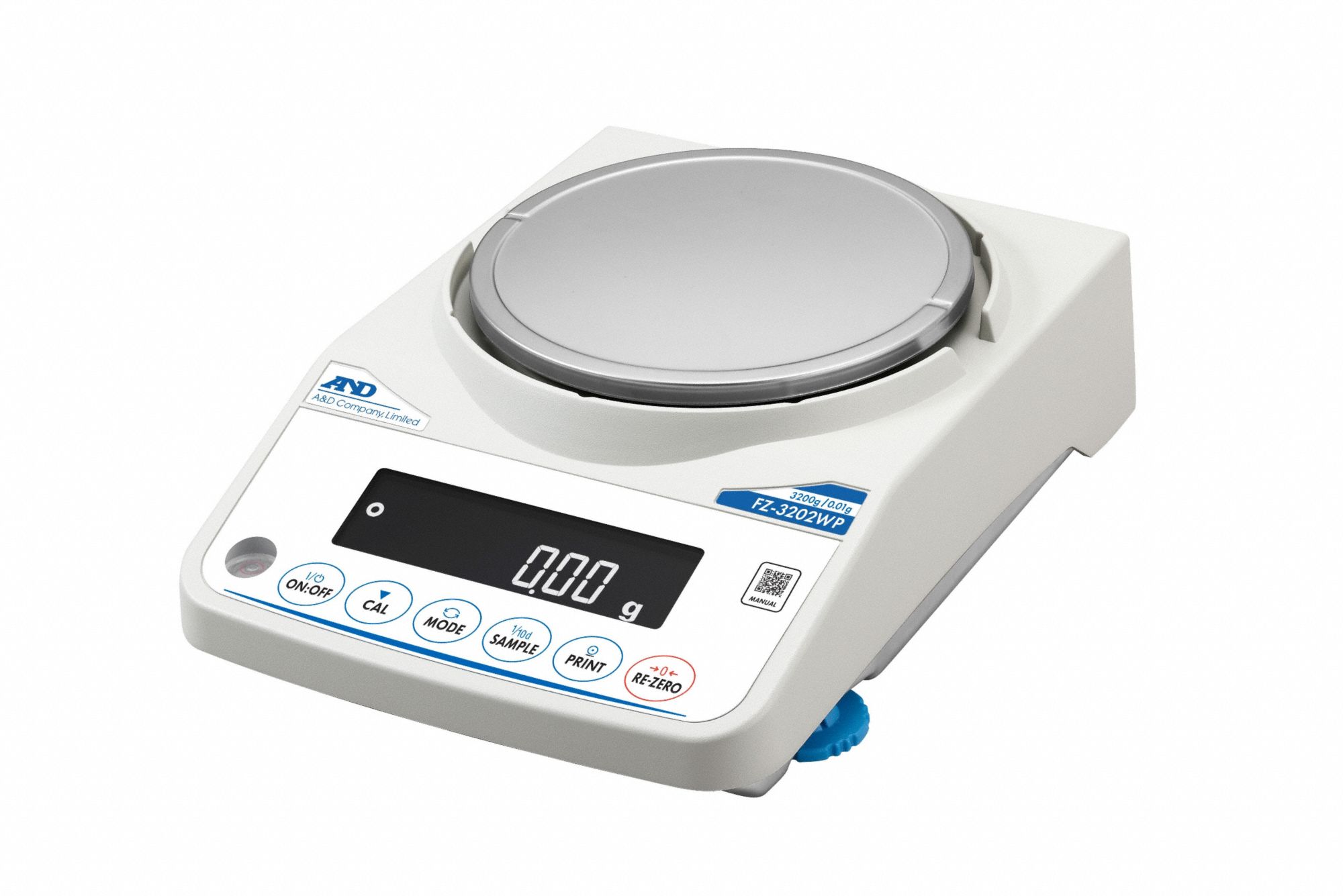 A&D WEIGHING Lab Scale: 3,200 g Capacity, 0.01 g Readability, 0.01 g Repeatability, 0.02 g Linearity (MPN FZ-3202WP). Key specifications — Brand: A&D WEIGHING; Display Type: LCD.