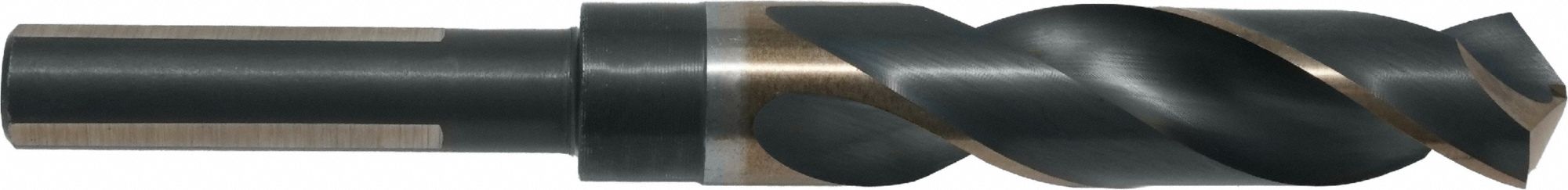 Reduced Shank Drill Bit: 1-1/16", 118° Split Point, Black & Gold HSS, 3-Flats Shank