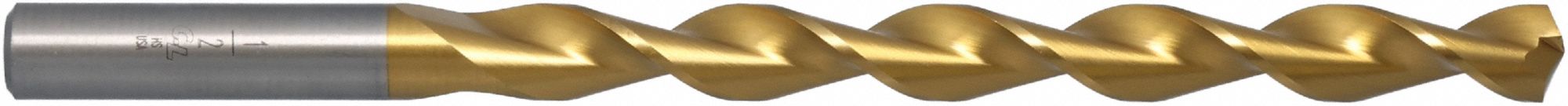 Taper Length Drill Bit: 1/16", 135° Split Point, TiN-Coated HSS, Parabolic Flute