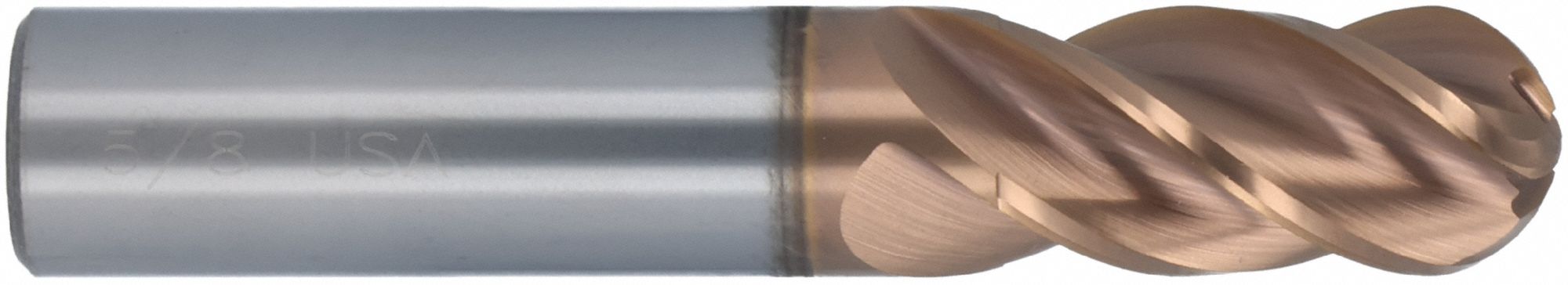 Ball End Mill: Carbide, T-Max Coated, 7 Flute, 1" Mill Dia, 2-1/4" LOC, 5" OAL