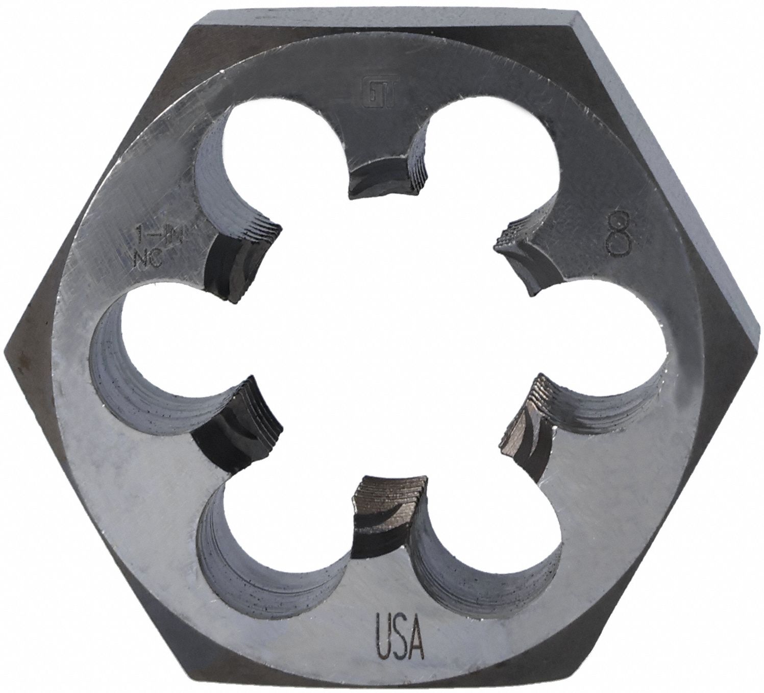 Carbon Hex Die: Solid, Carbon Steel, Right Hand, #4-48 Thread Size, Bright