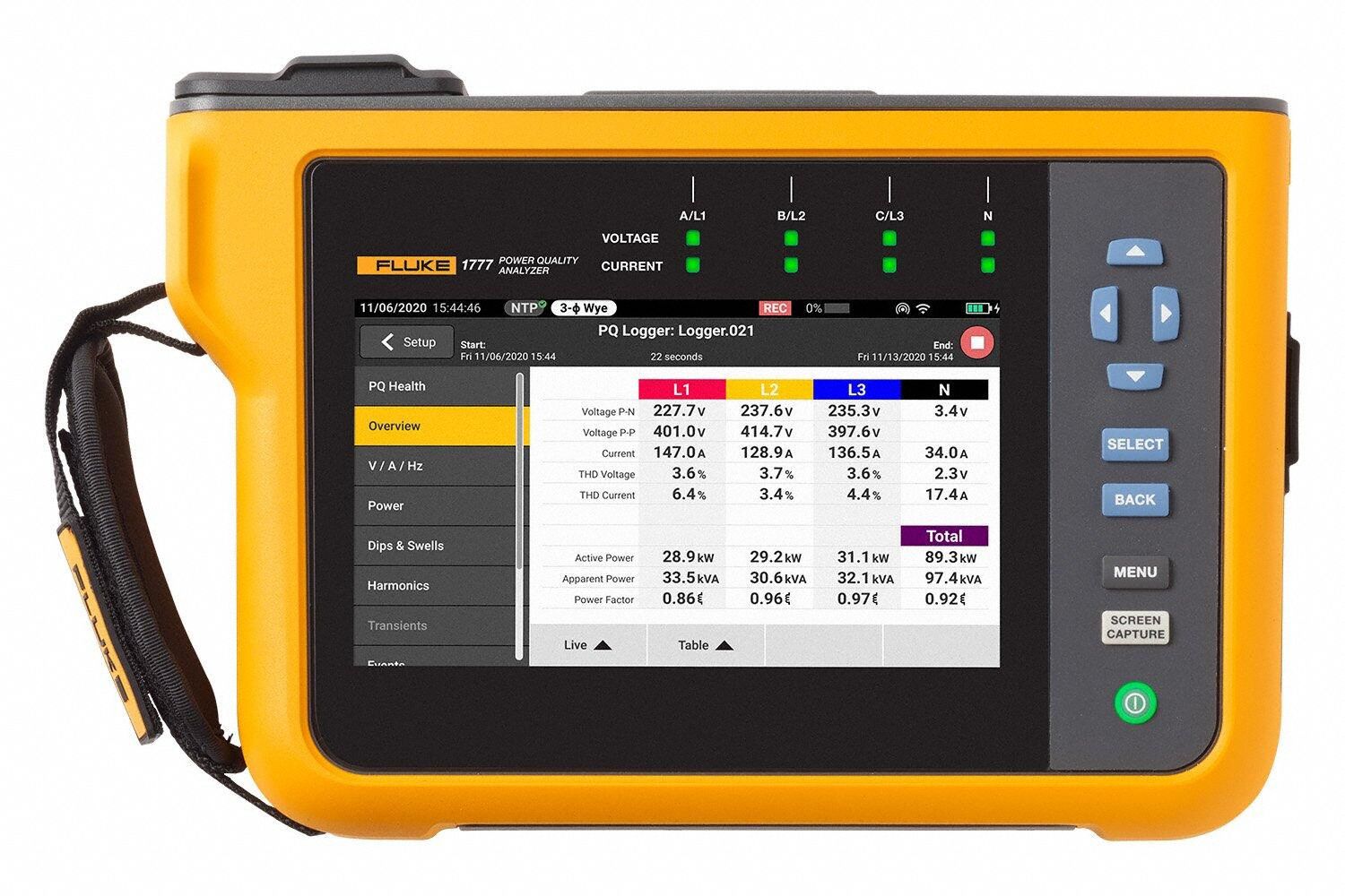 Power Quality Analyzer: For Three Phase, CAT II 1000V/CAT III 600V/CAT IV 300V, IP50, Digital