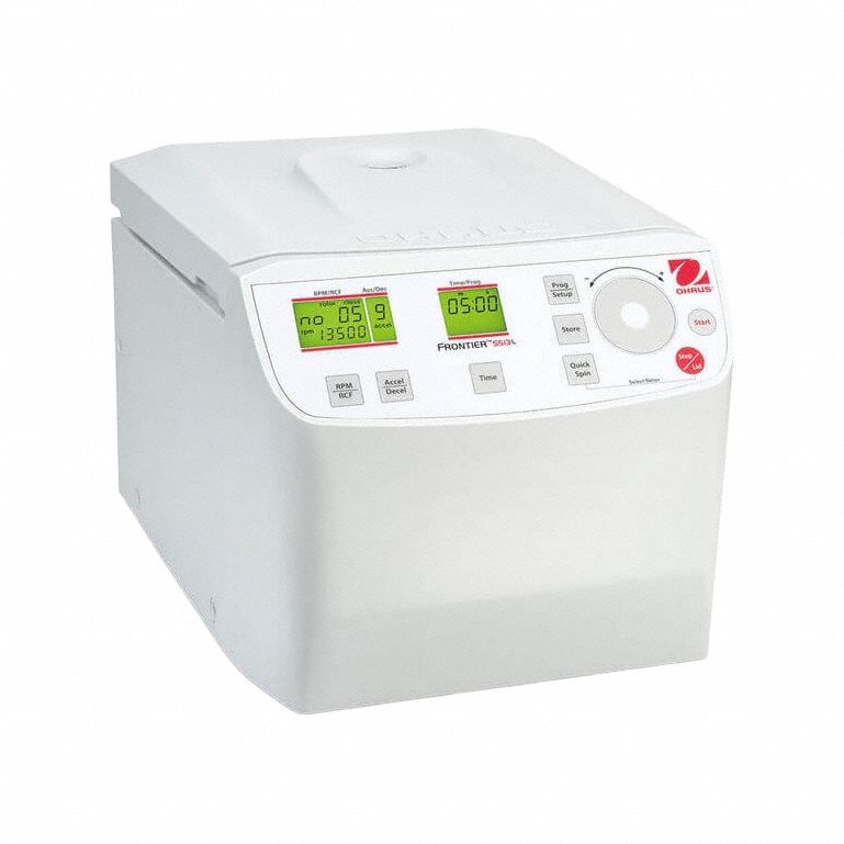 OHAUS Centrifuge: FC5513L+R06, Centrifuge, 18 x 1.5/2.0 mL, Programmable, Variable, Digital, Angled. Key specifications — Rotor Type: Angled; Brand: OHAUS; Capacity: 18 x 1.5/2.0 mL; Manufacturer Part Number: FC5513L+R06; Voltage: 120 V; Display Type: Digital; For Use With: DNA/RNA Preparation and Ultrafiltration; Mounting Type: Benchtop.