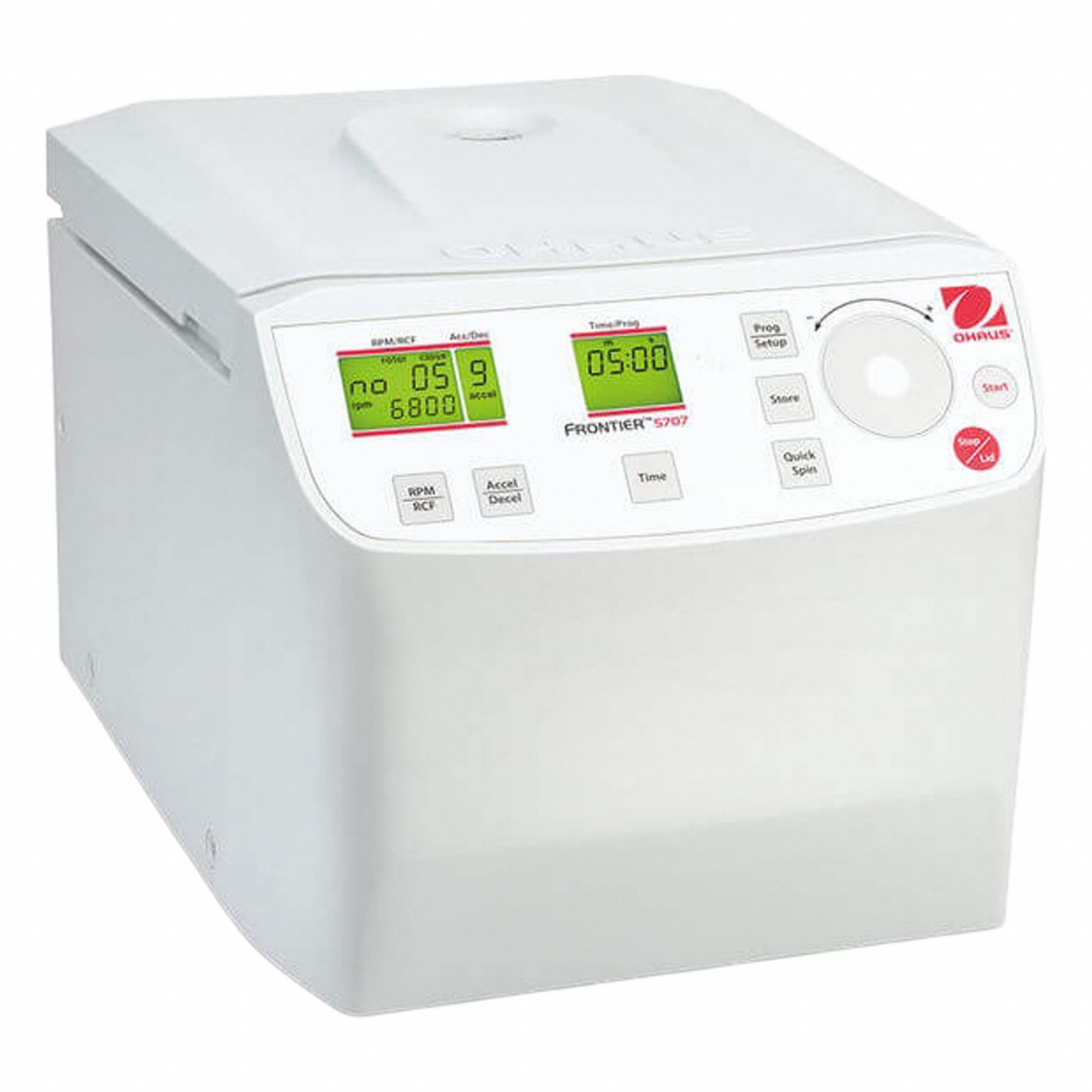 OHAUS Centrifuge: FC5707+R09, Centrifuge, 4 x 15 mL RB/FA/4 x 50 mL RB/FA, Programmable, Variable. Key specifications — Rotor Type: Angled; Brand: OHAUS; Capacity: 4 x 15 mL RB/FA; Manufacturer Part Number: FC5707+R09; Voltage: 100-230V; Display Type: Digital; For Use With: Round and Conical Bottom Tubes; Mounting Type: Benchtop.