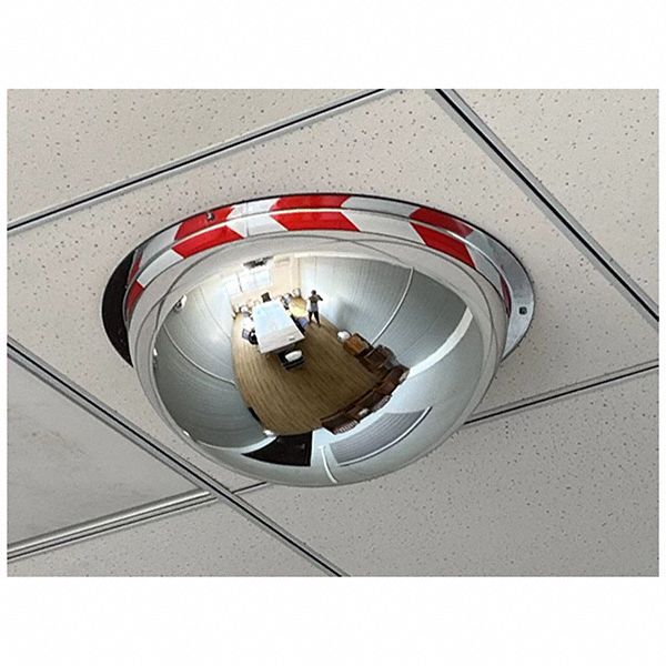 Acrylic with High Visibility Border, 18 in Dia, Full Dome Safety Mirror
