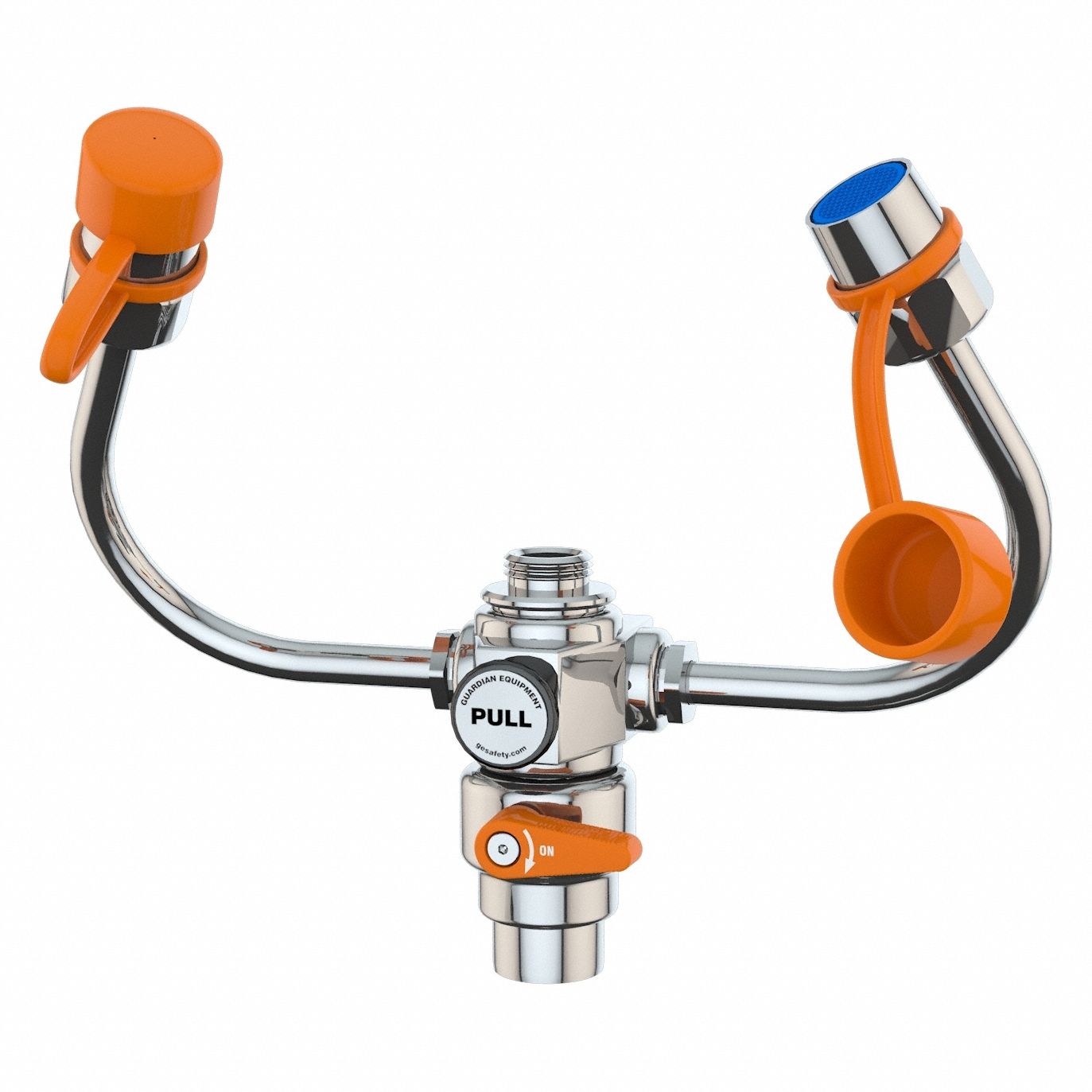 Plumbed Eyewash: Eyes Coverage, Silver, Faucet Mount, 6 3/4 in Wd