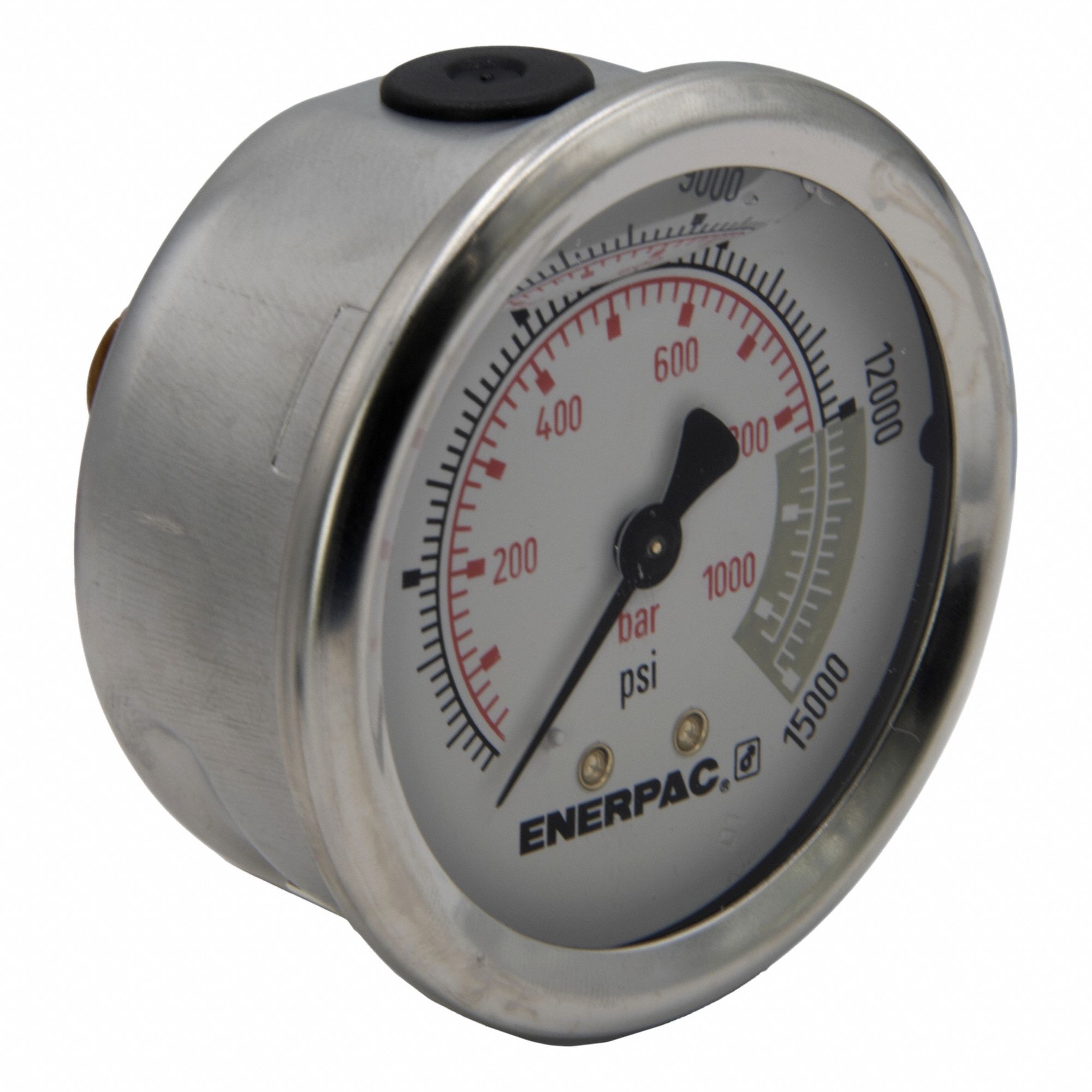 Hydraulic Pressure Gauge: 15, 000 psi, 1/4 in NPTF, Center Back, GA4, G