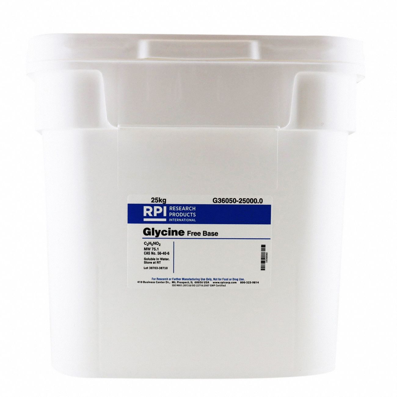 Glycine Free Base: USP, 25 kg, 56-40-6, G36050, Buffer, 18 mo Shelf Life, 1