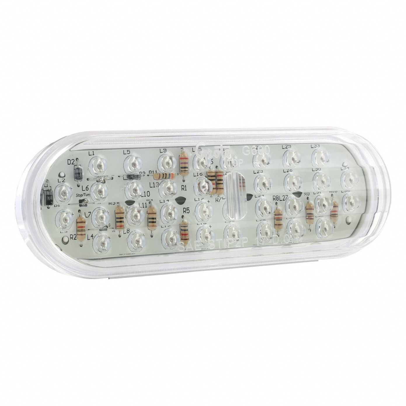 Stop/Turn/Tail Light: LED, Stop Light, Red, Oval, 2 5/16 in Overall Ht, 6 1/2 in Overall Wd