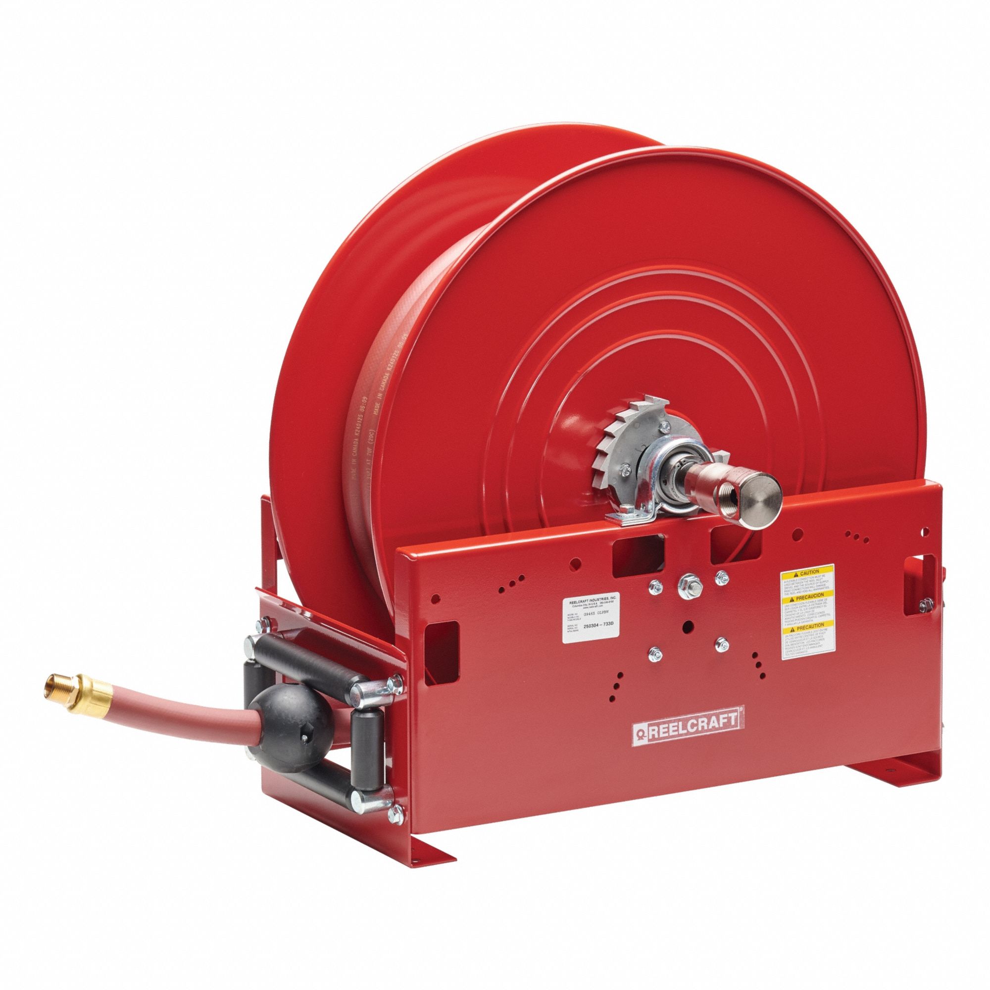 Spring Return Hose Reel: 65 ft (1" I.D.), 3/4 in MNPT x 1 in MNPT, 250 psi Max Op Pressure, Red