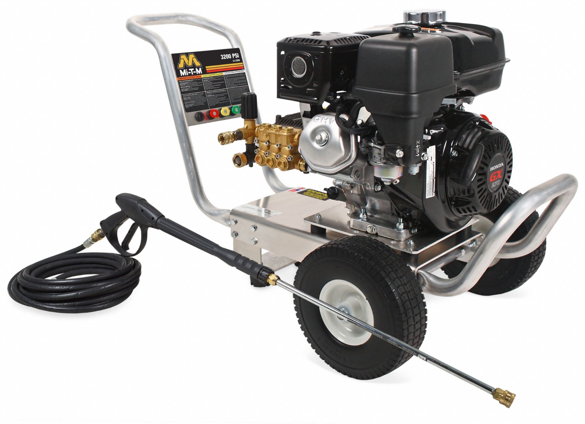 Gas-Powered Pressure Washer: Heavy Duty, Cart, 3, 200 psi, 2.4 gpm, Usable Per Week 20 hr