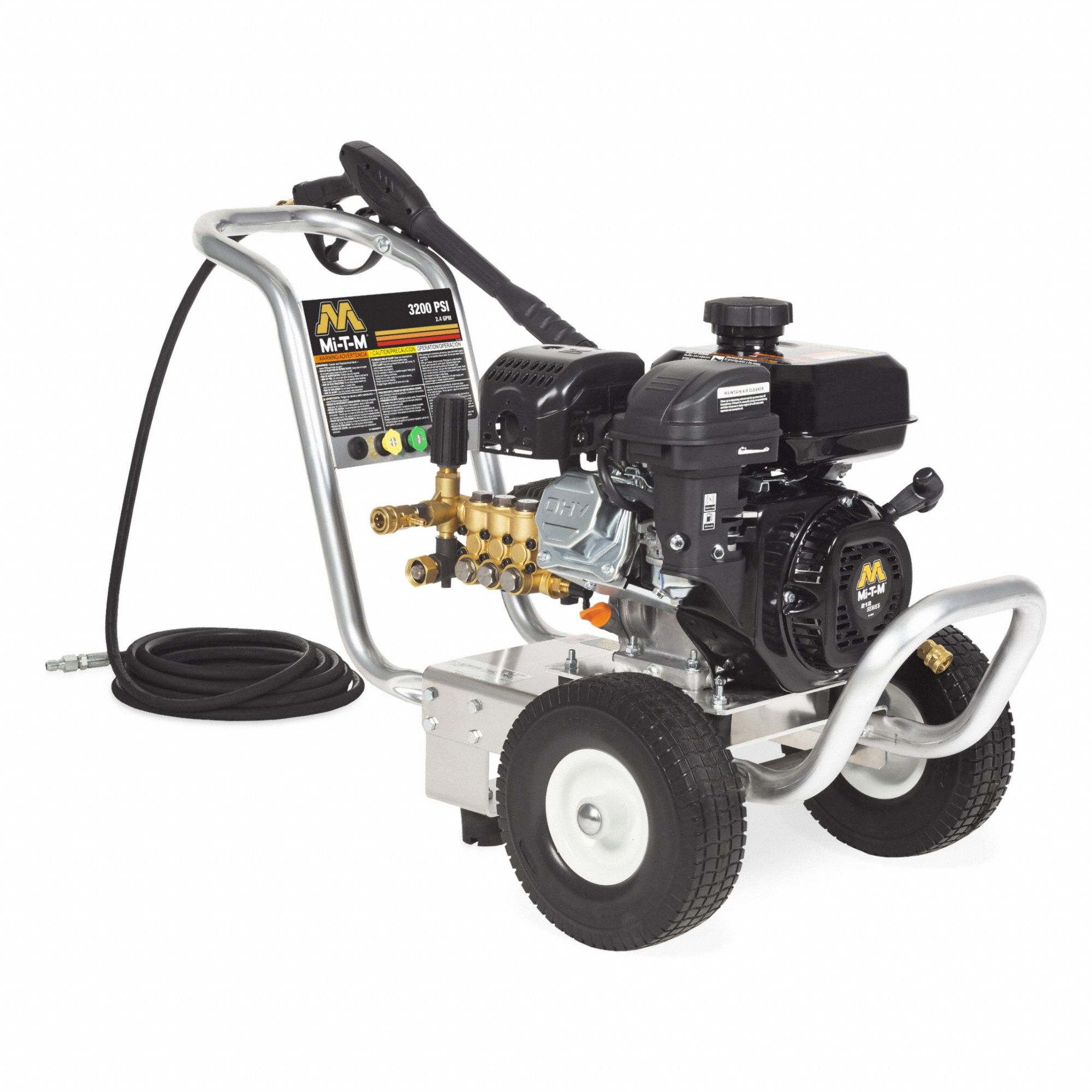 Gas-Powered Pressure Washer: Heavy Duty, Cart, 3, 200 psi, 2.4 gpm, Usable Per Week 20 hr
