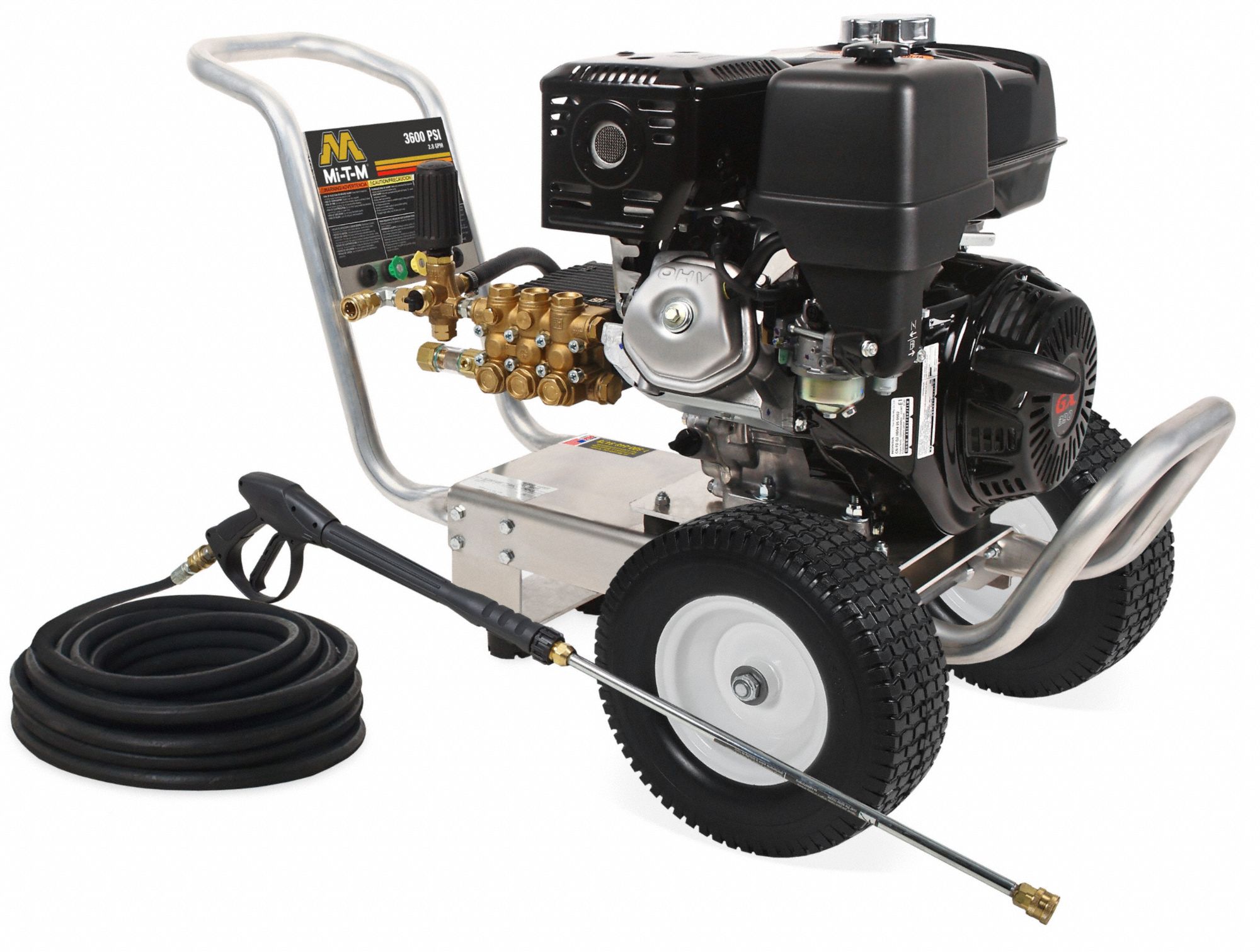 Gas-Powered Pressure Washer: Heavy Duty, Cart, 3, 600 psi, 2.8 gpm, Usable Per Week 20 hr